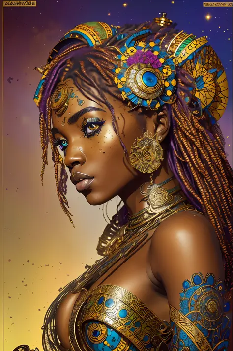 nvinkpunk, floral, steampunk (((african young-aged woman))), insanely beautiful woman, masterpiece, best quality, ((detailed fac...