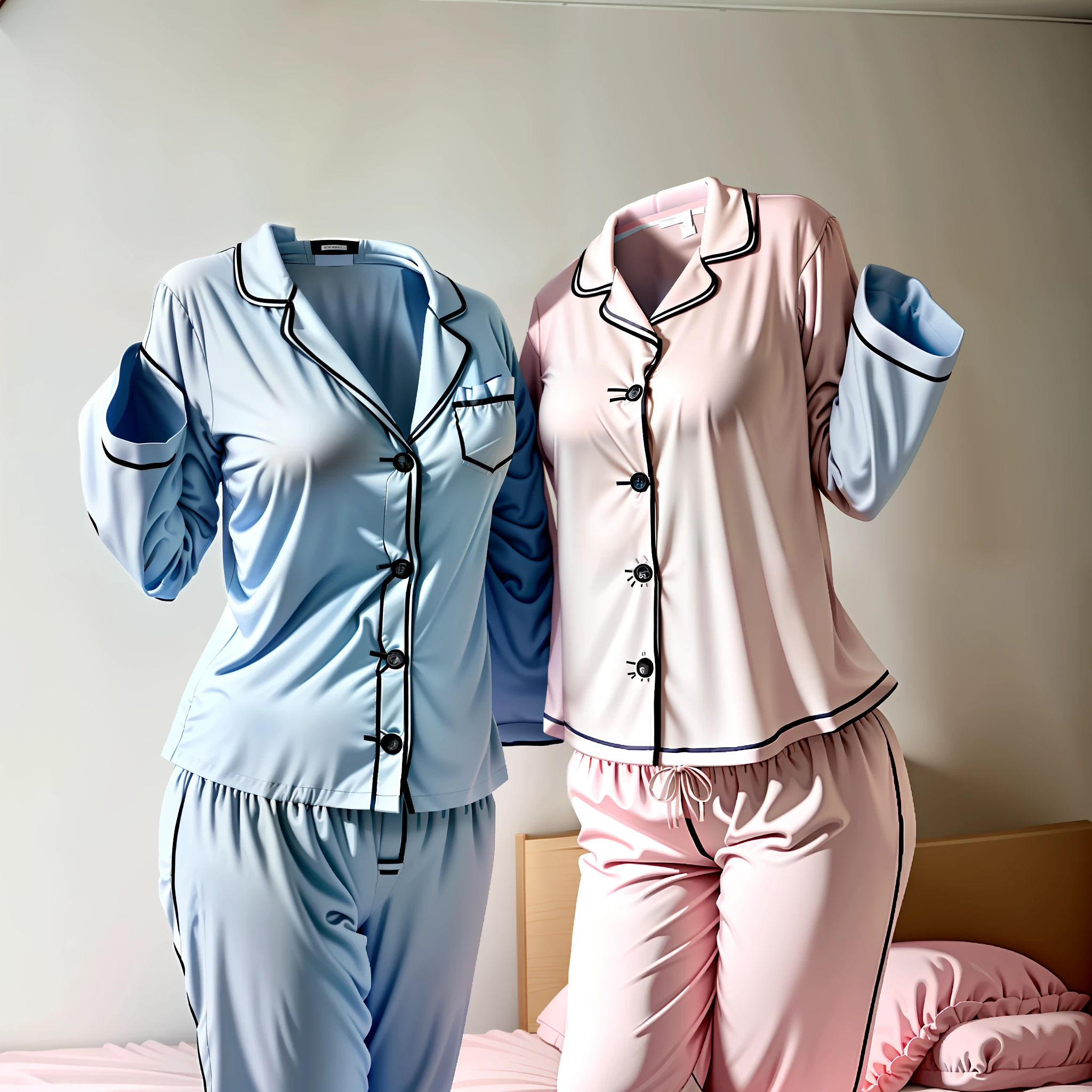 Two women in pajamas standing on a bed next to each other - SeaArt AI