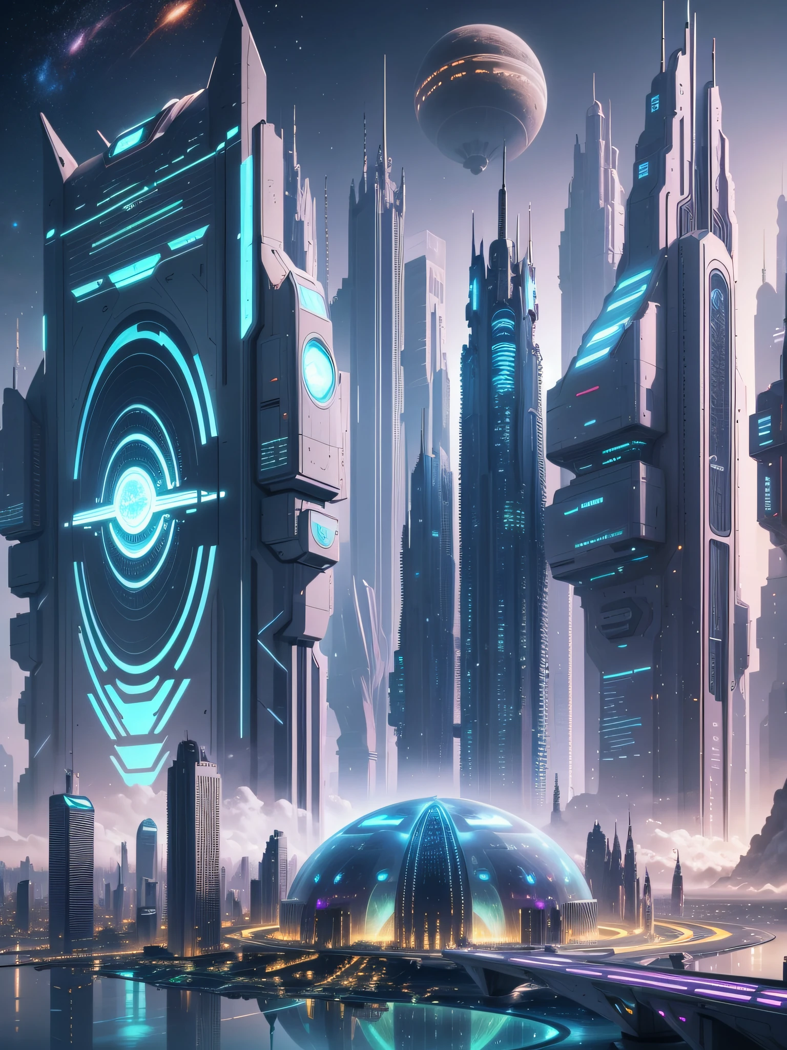 futuristic city, 24th century, spaceship, space colony, futuristic society