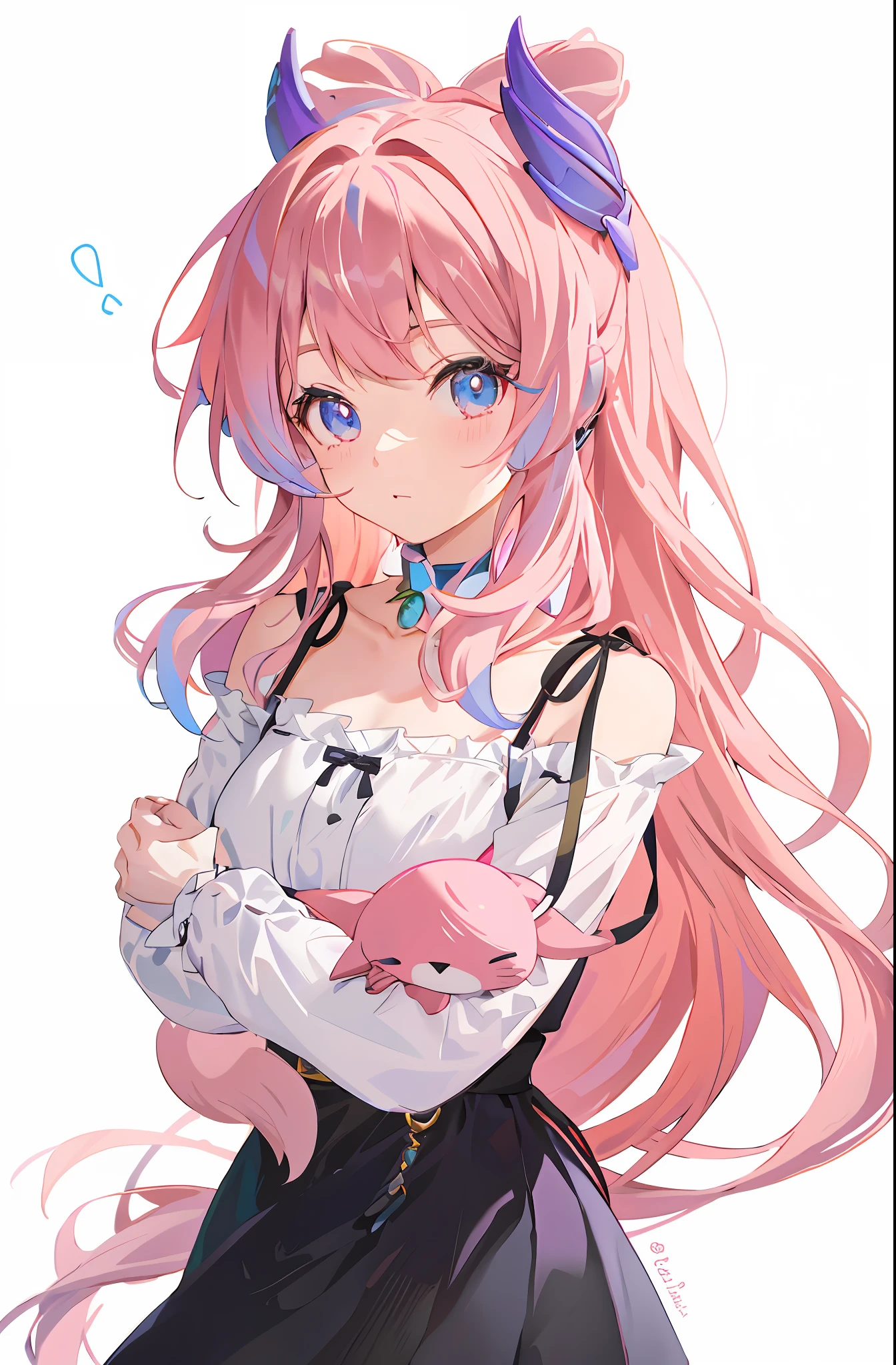 anime girl with pink hair and horns holding a pink bird, cute anime girl, pink twintail hair and cyan eyes, anime moe artstyle, anime girl with long hair, anime visual of a cute girl, cute anime girl portrait, pretty anime girl, trending on artstation pixiv, cute anime girl portraits, anime girl with cat ears, soft anime illustration