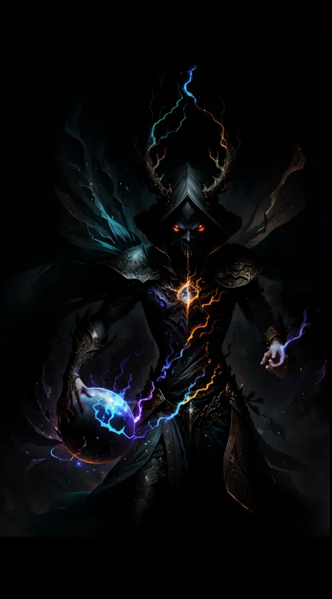 A demon witch casting fire spells, beautiful, very detailed, surreal, cinematic lighting, dark, space background, soft cinematic lighting, (backlight: 1.2), (flare: 1.2), (flash: 1.1), (chromatic aberration: 1.2), clear focus, high contrast, V0id3nergy mag...
