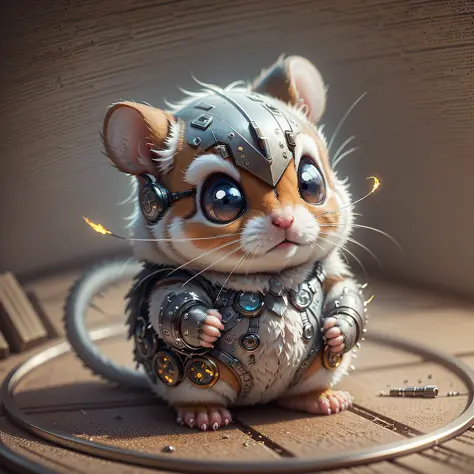 A cute hamster made of metal, (cyborg: 1.1), ([tail|detailed wire]: 1.3), (intricate detail), hdr, (hyperdetailed: 1.2), cinema lens, halo shadow, centered --auto --s2