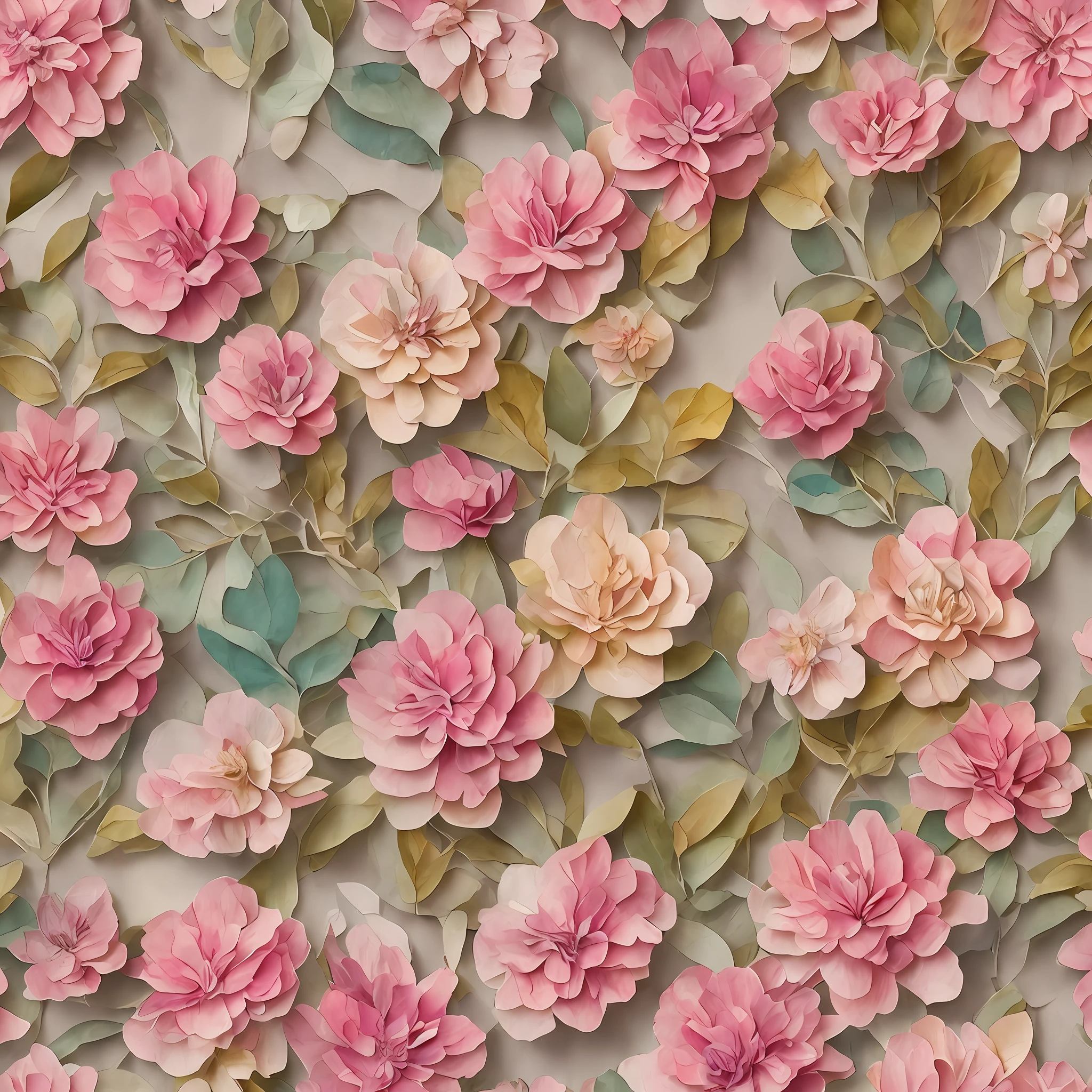 Botanical print, soft beige, pale pink, handmade paper, lovely flowers, intricate details in watercolor, ambient occlusion shading