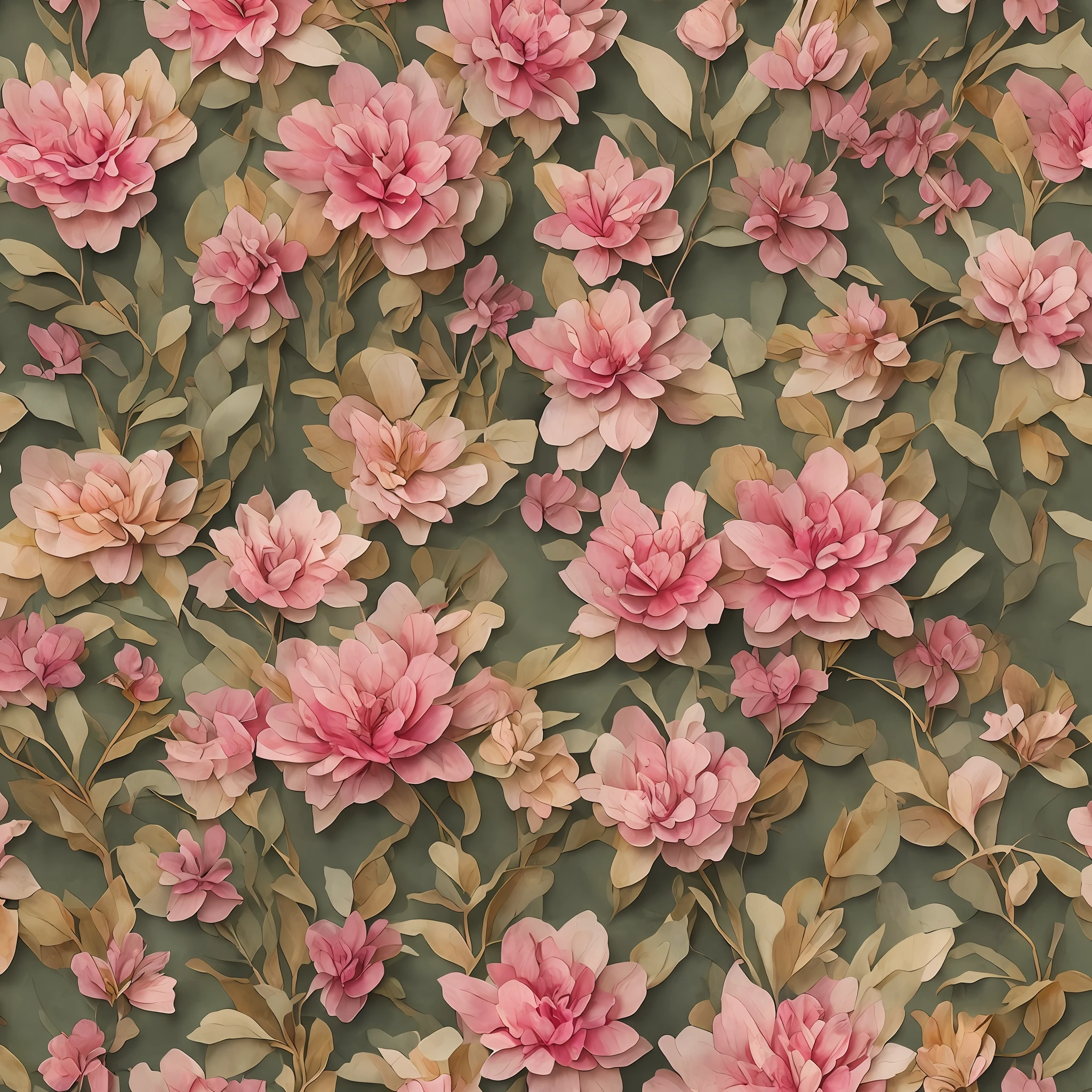 Botanical print, soft beige, pale pink, handmade paper, lovely flowers, intricate details in watercolor, ambient occlusion shading