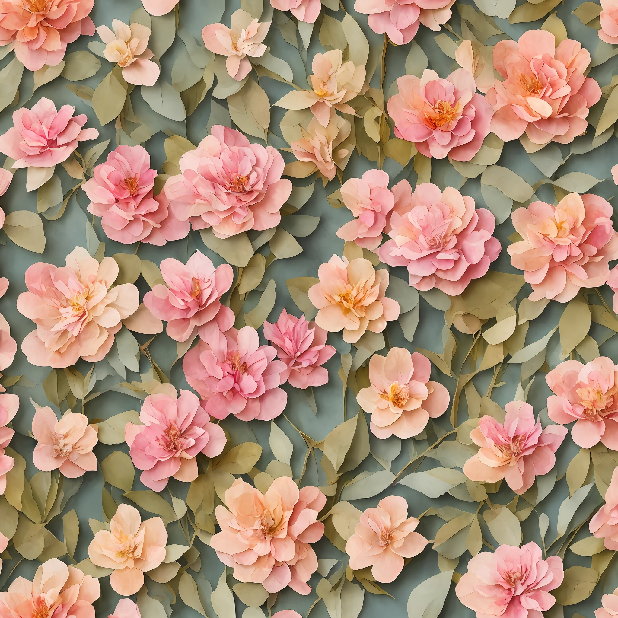 Botanical print, soft beige, pale pink, handmade paper, lovely flowers, intricate details in watercolor, ambient occlusion shading