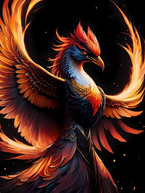 intricate and colorful, (digital painting:1.2) of phoenix firebird, (black background), by Artgerm, concept art, octane render, ...