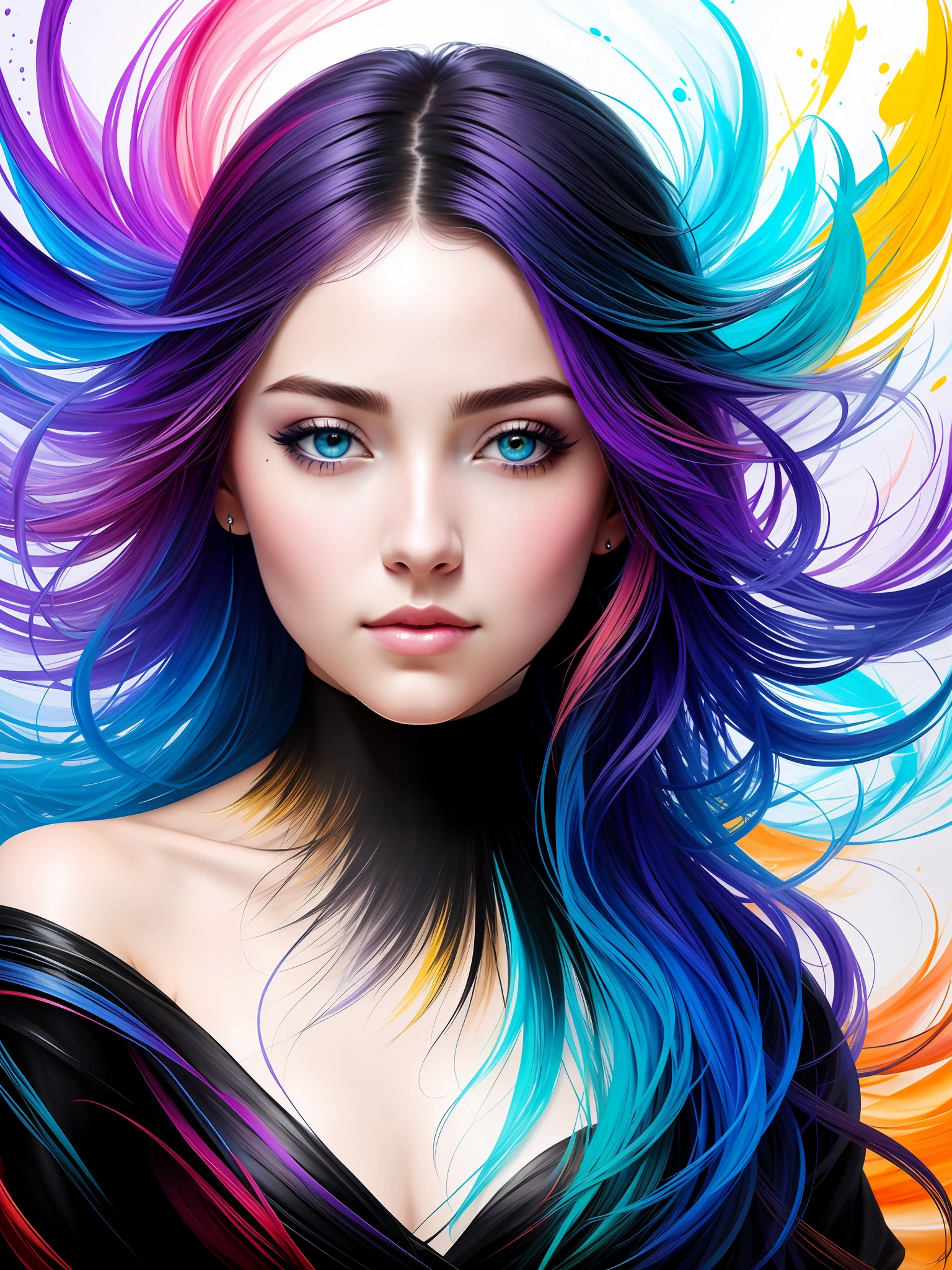 Colorful beautiful girl: a giru 28-years old, messy hair, oil painting, nice perfect face with soft skinice perfect face, blue yellow colors, light purple and violet additions, light red additions, intricate detail, splash screen, 8k resolution, masterpiece, cute face,artstation digital painting smooth veryBlack ink flow: 8k resolution photorealistic masterpiece: intricately detailed fluid gouache painting: by Jean Baptiste Mongue: calligraphy: acrylic: watercolor art, professional photography, natural lighting, volumetric lighting maximalist photoillustration: by marton bobzert:, complex, elegant, expansive, fantastical, wavy hair, vibrant, Best quality details, realistic, High definition, High quality texture, epic lighting, Cinematic film still, 8k, soft lighting, anime style, masterful playing card border, random Colorful art, oil painting, blue yellow colors, light purple and violet additions, light red additions, intricate detail, splash screen, 8k resolution, masterpiece, artstation digital painting smooth veryBlack ink flow: 8k resolution photorealistic masterpiece: intricately detailed fluid gouache painting: by Jean Baptiste Mongue: calligraphy: acrylic: watercolor art, professional photography, natural lighting, volumetric lighting maximalist photoillustration: by marton bobzert:, complex, elegant, expansive, fantastical, vibrant