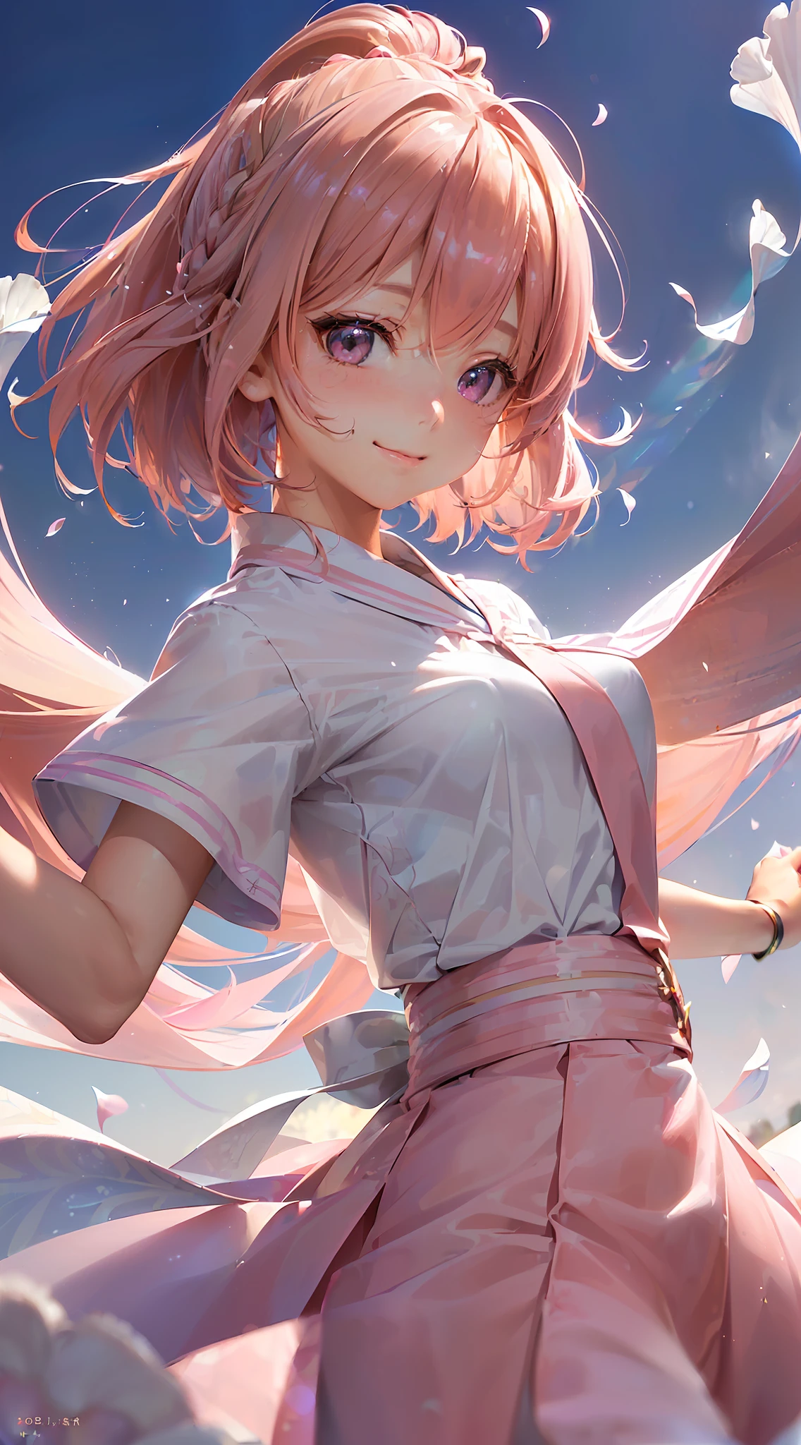 Anime girl with pink hair and pink dress holding a white umbrella ...