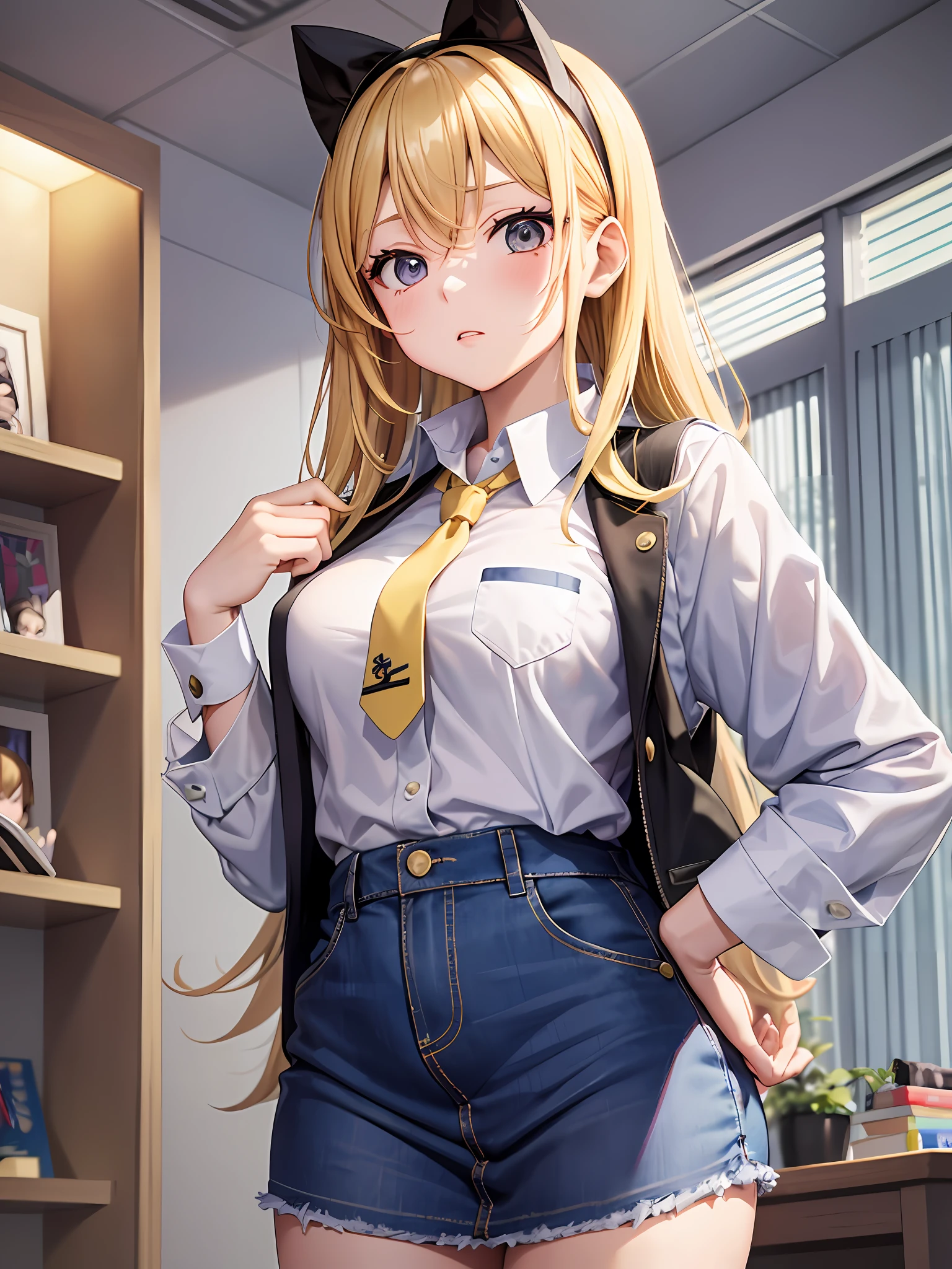 Anime girl in a short skirt and a tie posing for a picture - SeaArt AI