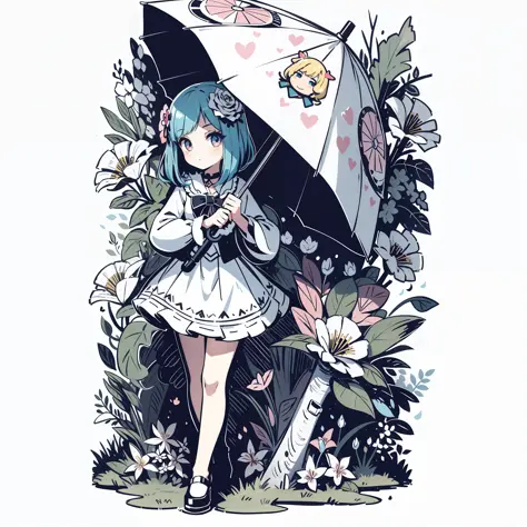 a girl sticker with umbrella