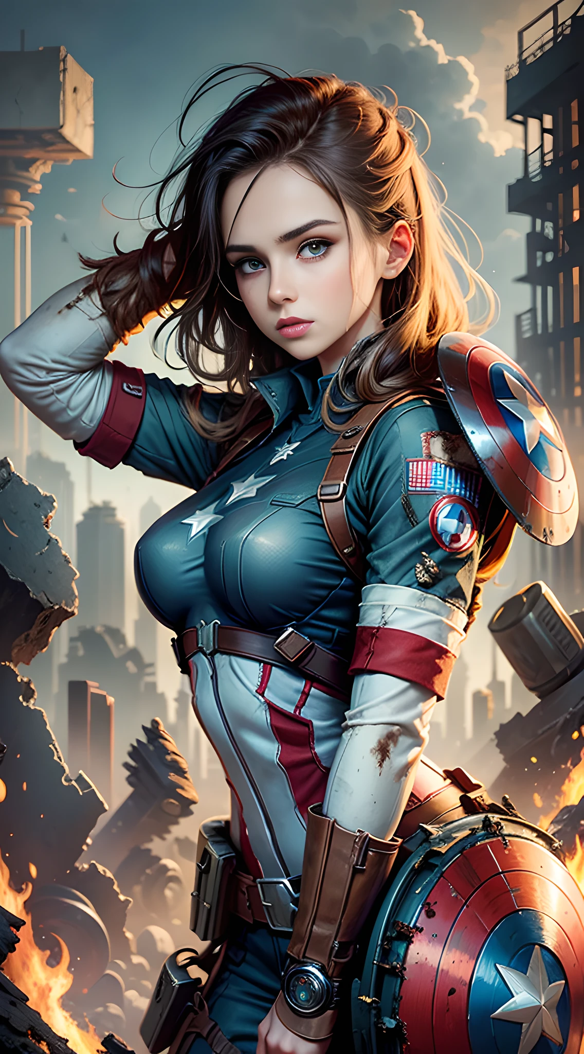 Female version of Captain America background mechanical ruins --auto --s2