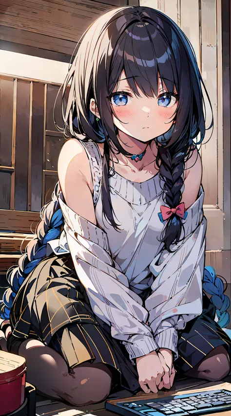 anime girl sitting on the floor with her laptop in her lap, anime moe ...