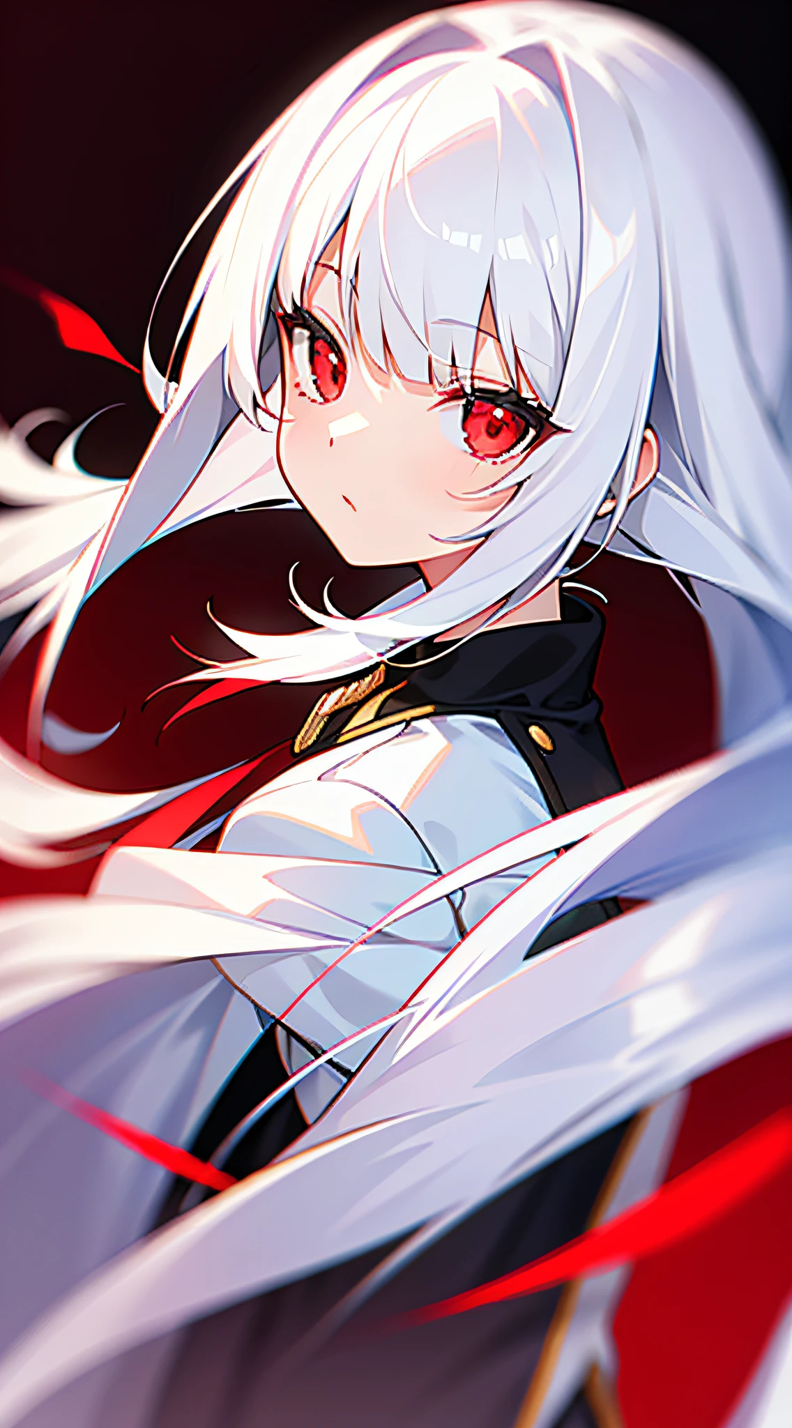 Girl, white hair, red eyes, long straight bangs