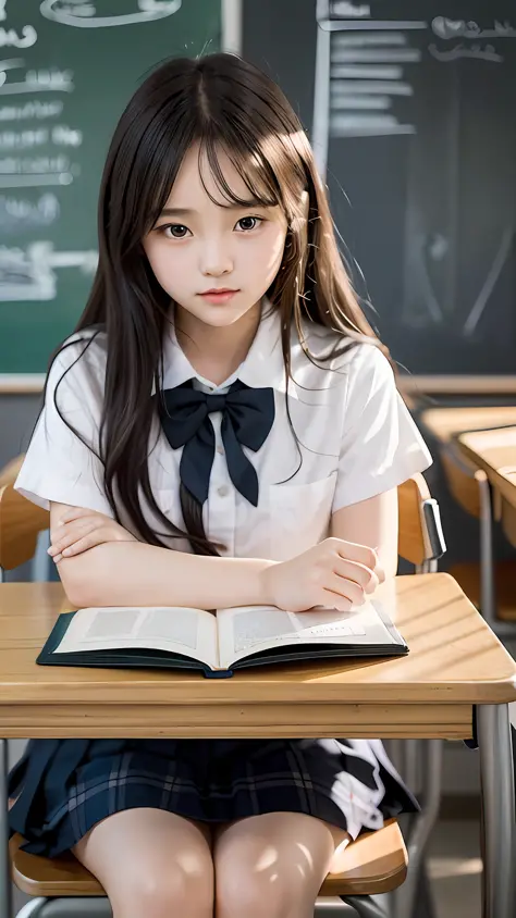 Imagine a charming illustration in the style of Loundraw, depicting a beautiful school girl. She wears a classic school uniform,...