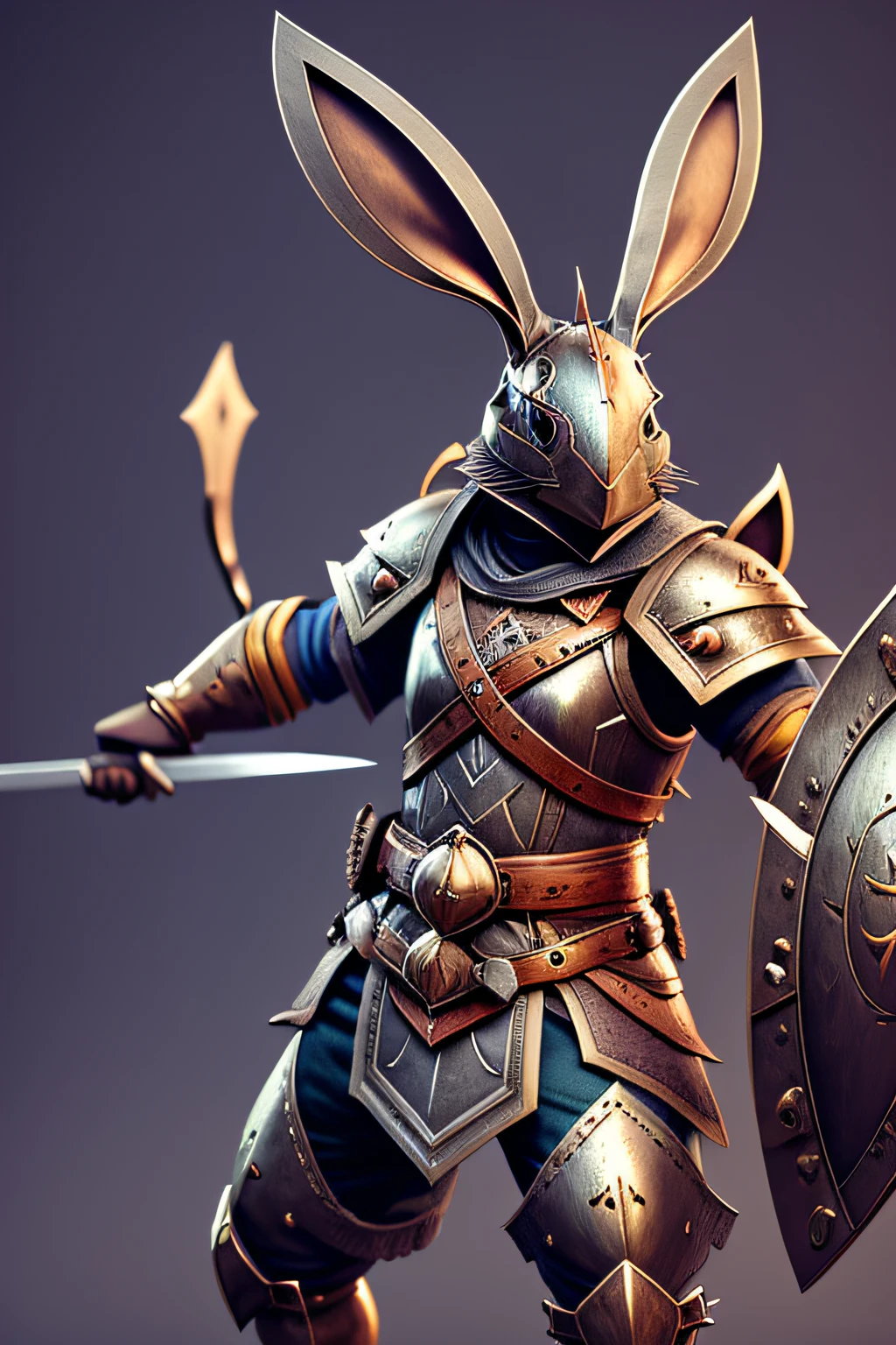 A close up of a rabbit with a sword and shield - SeaArt AI