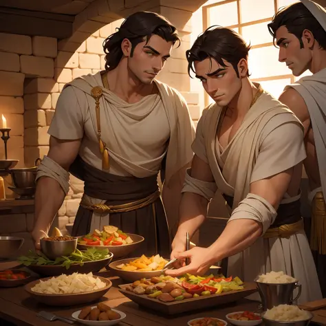 Ancient Greece men food lighting