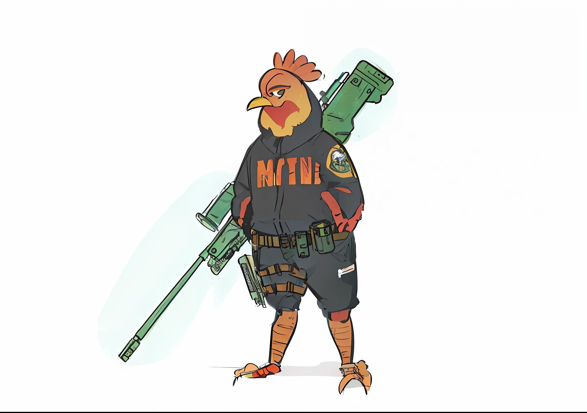 Cartoon of a chicken with a gun and a gun in its hand - SeaArt AI