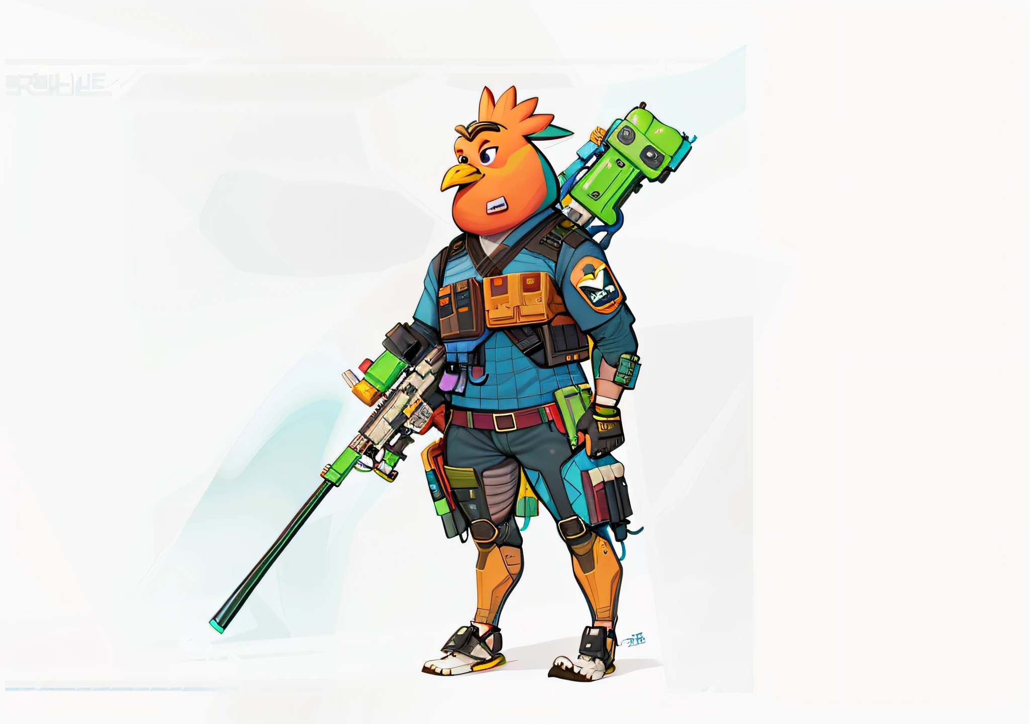 cartoon of a chicken with a gun and a gun in its hand, video game character  concept, character design police man, character design contest winner, game  character concept art - SeaArt AI