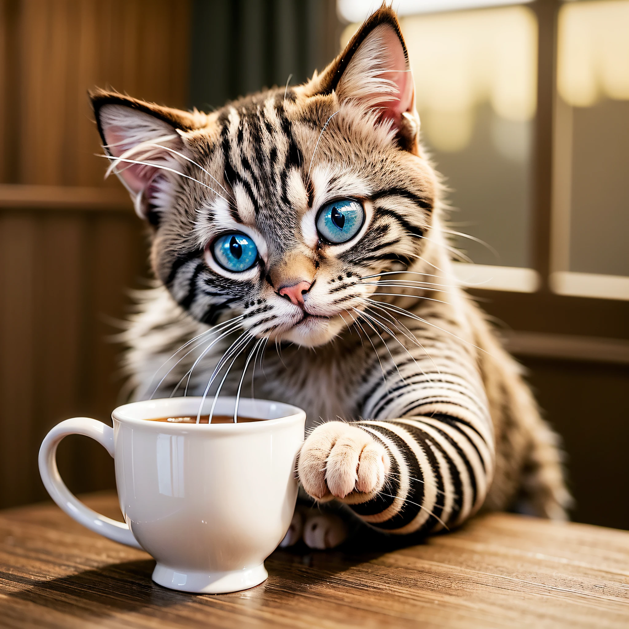 1 cute a cat hugging a warm cup,russian kitten,Warm,Cup,Natural,no humans,Beautiful view,hdr,tail detailed wire,intricate details,hdr,4k textures,soft cinematic light,photolab,hdr,intricate,elegant,cinematic shot,vignette,centered,hyperdetailed,intricate details,
