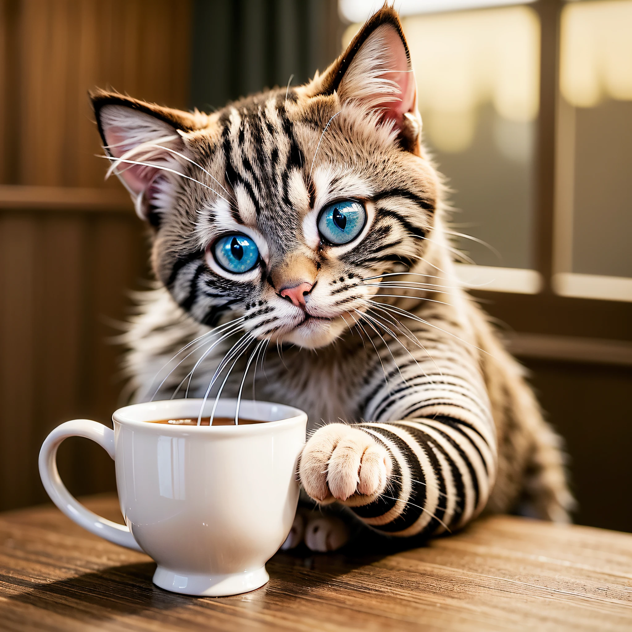 1 gato lindo abrazando una taza caliente,gatito ruso,cálido,Cup,Natural,no humanos,Hermosa vista,hdr,alambre detallado de cola,Intrincado details,hdr,texturas 4K,luz cinematográfica suave,photolab,hdr,Intrincado,elegant,toma cinematográfica,Viñeta,centrado,hiperdetallado,Intrincado details,