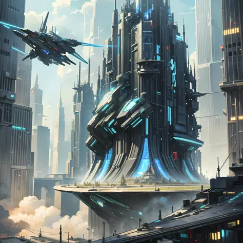 Fantasy Technology Future Technology Fantasy City, Spaceship Flying in the Sky, Everywhere Robot, Mechanical City, Cyberpunk, Starship, Interstellar, Alien, Mechanical Warframe --auto --s2