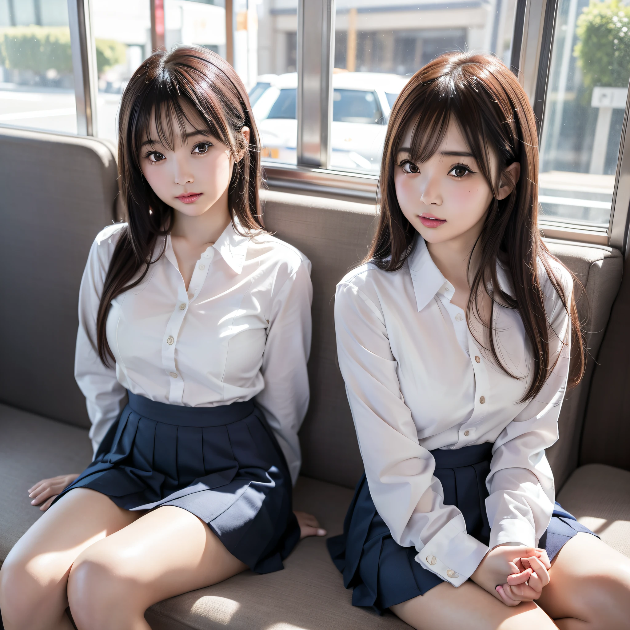 araffe asian woman sitting on a bus seat with her legs crossed, japanese girl school uniform, wearing japanese school uniform, japanese school uniform, realistic young gravure idol, a hyperrealistic schoolgirl, portrait of a japanese teen, cute schoolgirl, young pretty gravure idol, hyperrealistic schoolgirl, young gravure idol, anime girl in real life