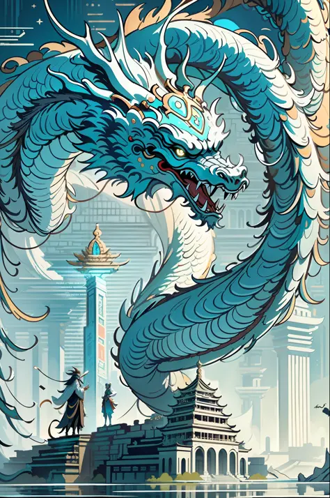 (masterpiece, best_quality, ultra-detailed, immaculate:1.3), epic, illustration, (long:1.2), eastern dragon, "the dystopian temp...