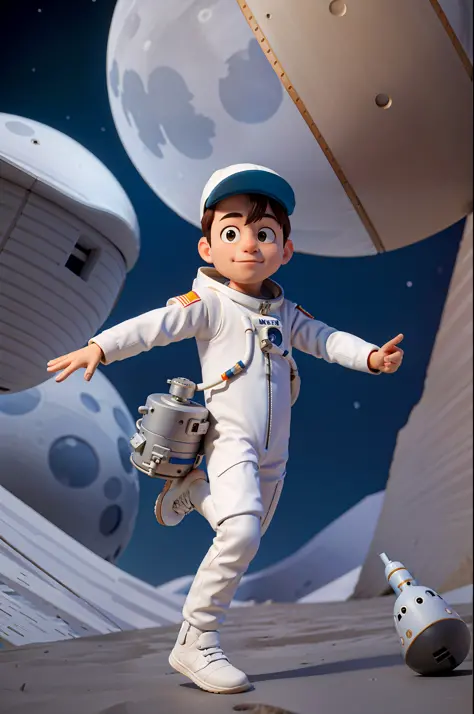 masterpiece, high quality best quality,astronauts with hat on the moon, full body, look at viewer