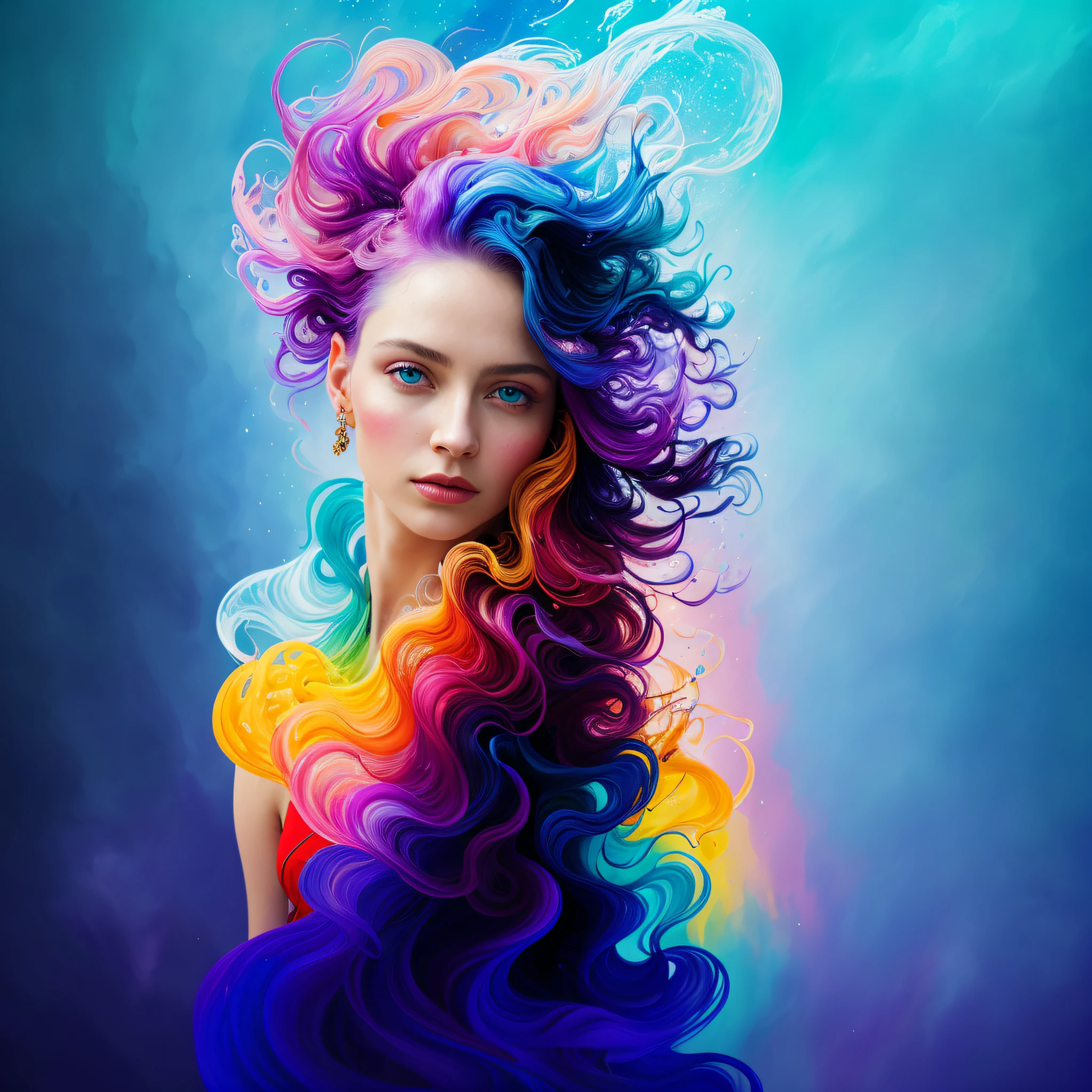 Colorful beautiful girl: a 28 year old giru, messy hair, oil painting, nice perfect face with smooth skinice perfect face, blue yellow colors, light purple and violet additions, light red additions, intricate details, home screen, 8k resolution, masterpiece, beautiful face, artstation digital painting veryblack smooth ink stream: 8k resolution photorealistic masterpiece: intricately detailed fluid gouache painting:  by Jean Baptiste Mongue: calligraphy: acrylic: watercolor art, professional photography, natural lighting, maximalist volumetric lighting photoillustration: by marton bobzert:, complex, elegant, expansive, fantastic, wavy hair, vibrant, best quality details, realistic, high definition, high quality texture, epic lighting, cinematic film still, 8k, soft lighting, anime style, masterful game card border, random colored art,  oil painting, blue yellow colors, light purple and violet additions, light red additions, intricate detail, home screen, 8k resolution, masterpiece, artstation soft digital painting very ink flowBlack: 8k resolution photorealistic masterpiece: intricately detailed fluid gouache painting: by Jean Baptiste Mongue: calligraphy: acrylic: watercolor art, professional photography, natural lighting, maximalist volumetric lighting photoillustration: by Marton Bobzert:,  complex, elegant, expansive, fantastic, vibrant