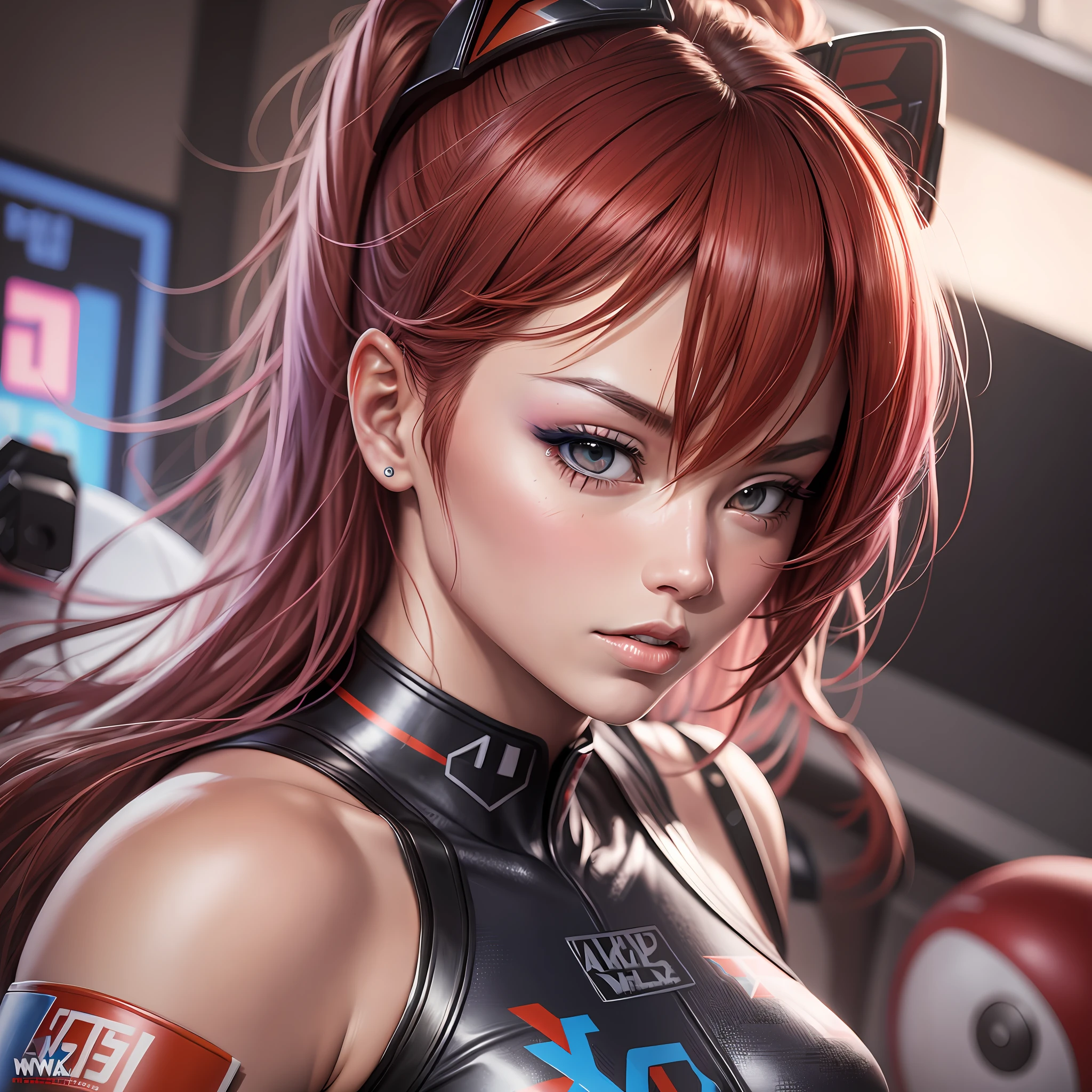 A close up of a woman in a cat suit with a red hair - SeaArt AI