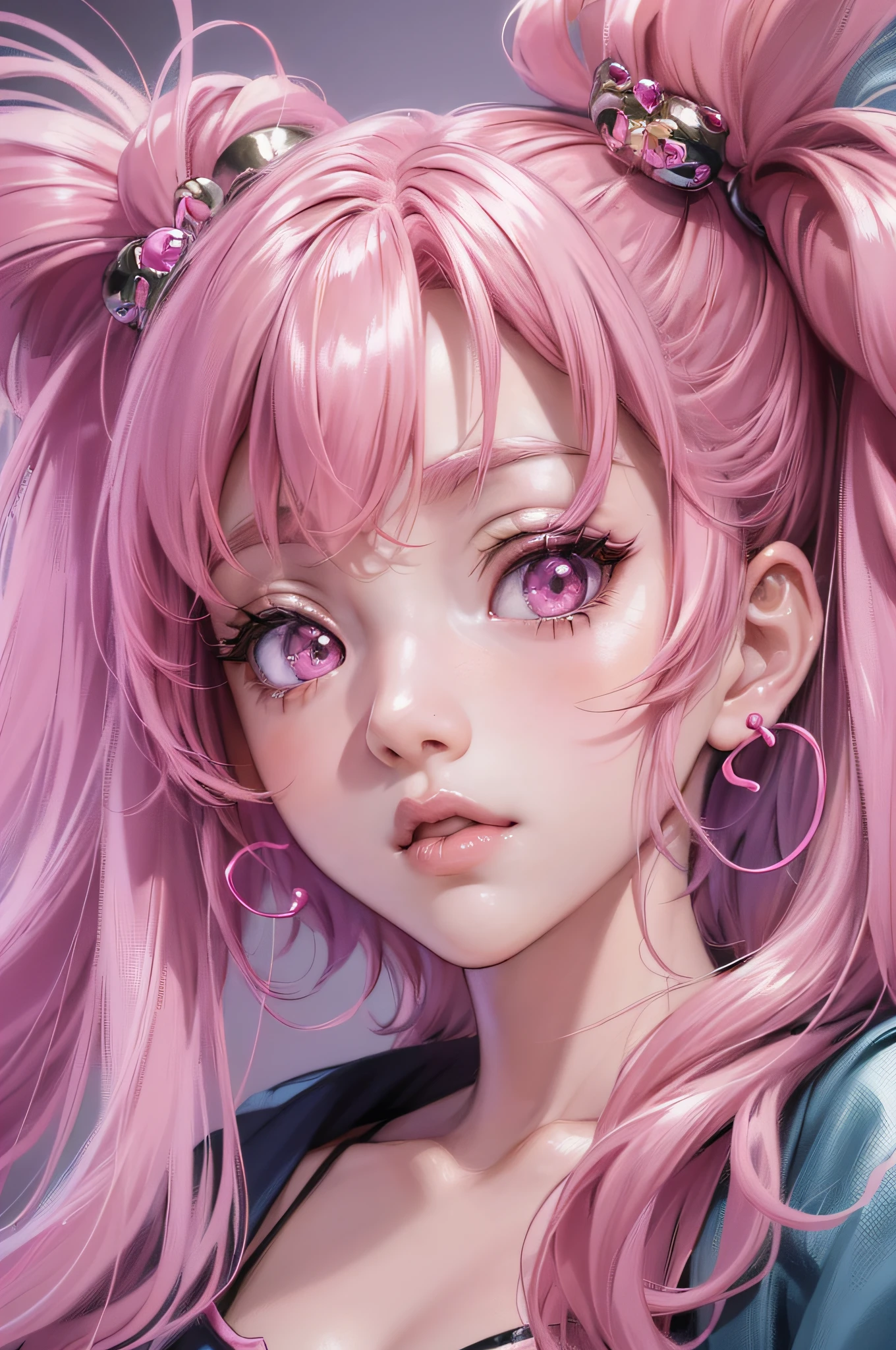 anime girl with pink hair and pink heart earrings, pink girl, anime vibes, glowing pink face, kawaii realistic portrait, anime aesthetic, cute anime girl portraits, beautiful anime art style, kawaii aesthetic, ((pink)), cute anime girl, beautiful anime portrait, beautiful anime style, beautiful pink little alien girl, anime girl, rossdraws pastel vibrant