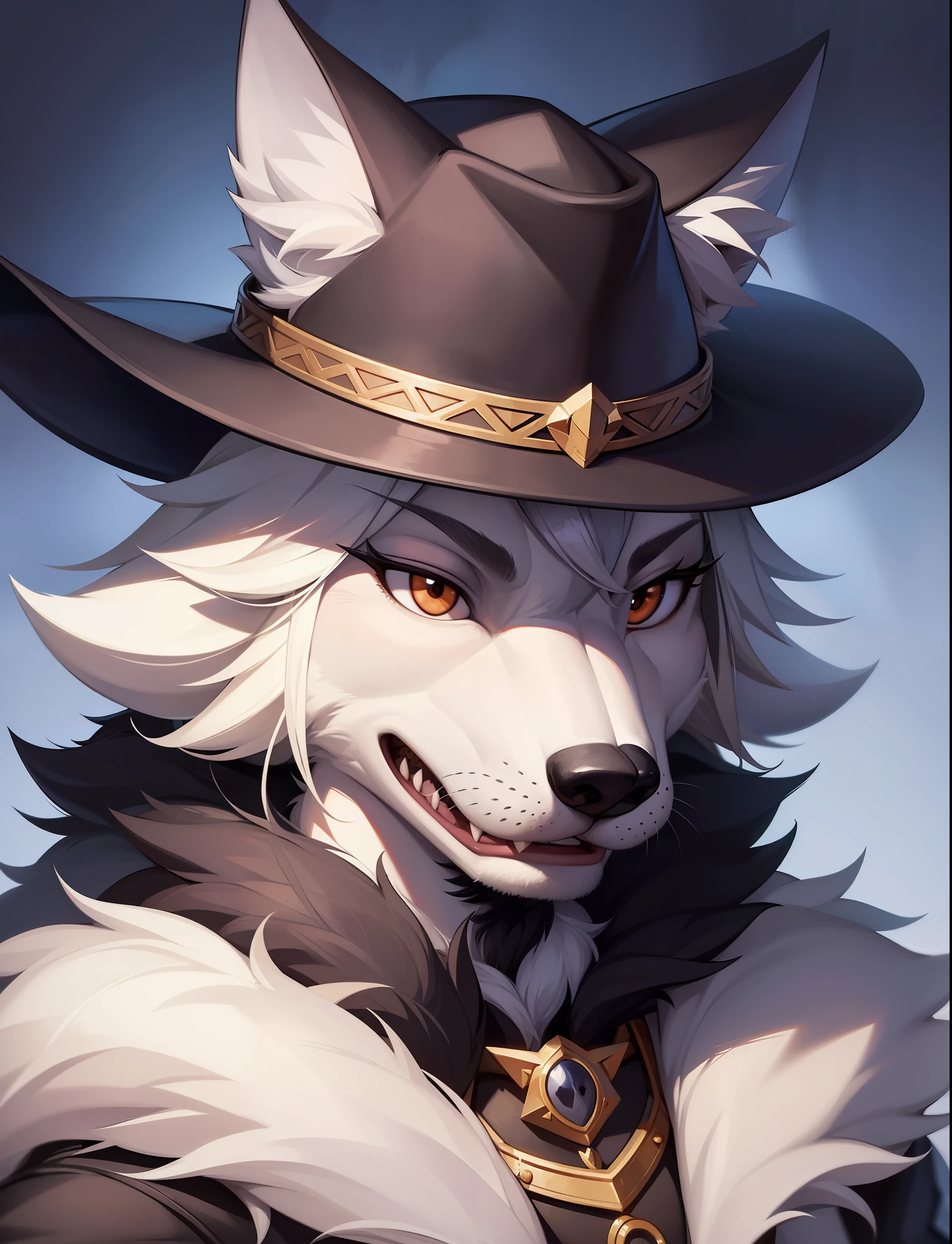 arafed wolf with a hat and a mustache on his face, an anthro wolf, anthropomorphic wolf, anthro wolf face, anthropomorphic wolf male, furry wolf, an anthropomorphic wolf, anthropomorphic coyote male, very very beautiful furry art, anthro portrait, wolf fursona, !anthropomorphic!