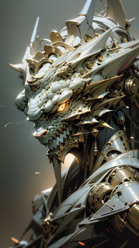 (Realistic:1.5), (Photorealistic:1.2), detailed, render, epic, biomechanical dragon, helmet, white plastic, diffuse lighting, dy...