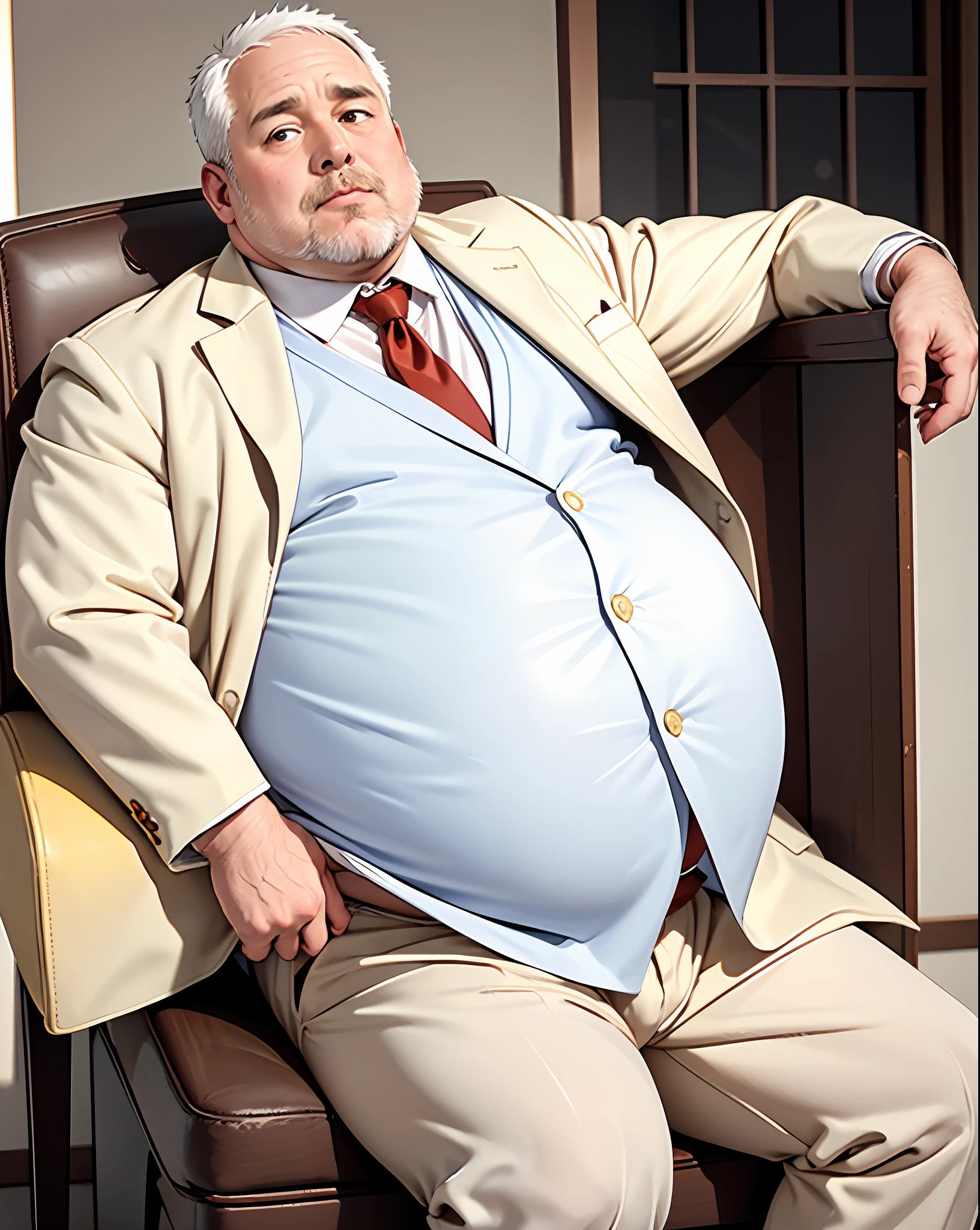 There is a man sitting in a chair with a big belly - SeaArt AI