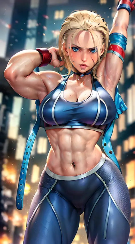 ((masterpiece)), ((best quality)), (ultra-detailed), ((sexy)), ((extremely detailed)), 4K, (8K), best quality, (beautiful), inteir body focus (((Cammy))), white Cammy, Cammy from street fighter 6, ((1girl)), ((left side face scar)), ((mature women)), open ...