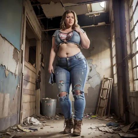 Overweight)) ((chubby)), Kelly Clarkson, small breasts, long brown hair,  dressed business casual in jeans - SeaArt AI