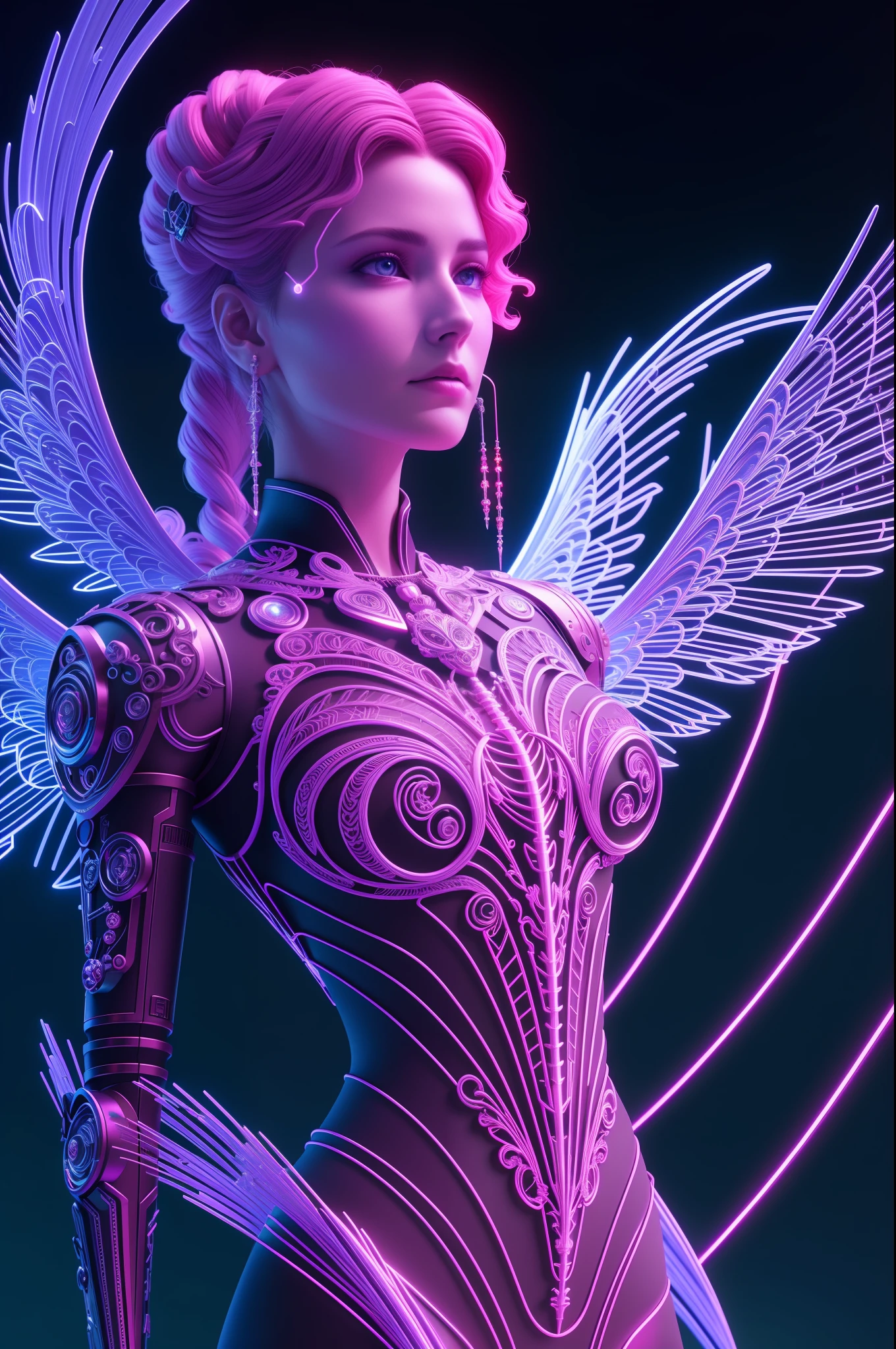 A woman in a futuristic outfit with wings and a sword - SeaArt AI