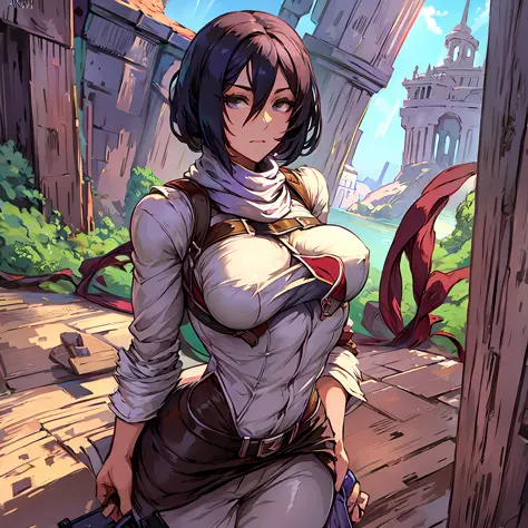 Mikasa: Beautiful and tall woman, super realistic and well detailed