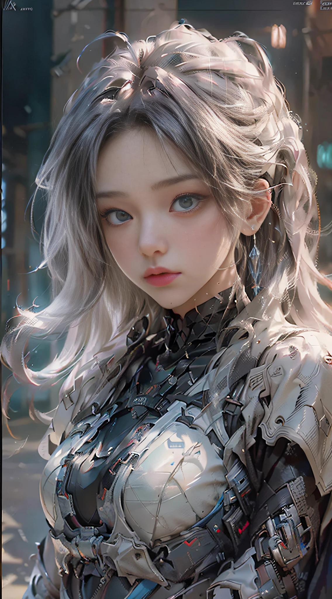 ((Best Quality)), ((Masterpiece)), (Detail: 1.4), (Extremely Detailed CG Uniform 8k Wallpaper), 3D, A Beautiful Cyberpunk Female Figure, HDR (High Dynamic Range), Ray Tracing, NVIDIA RTX, Super-Resolution, Unreal 5, Subsurface Scattering, PBR Texture, Post-processing, Anisotropy Filtering, Depth of Field, Maximum Sharpness and Sharpness, Multi-layer Texture, Albedo and Highlight Maps, Surface coloring, precise simulation of light-material interactions, perfect proportions, Octane Render, two-color light, large aperture, low ISO, white balance, rule of thirds, 8K RAW, finger detailing, refined facial features, focus on the face
