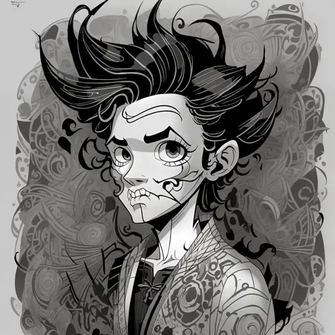 a drawing of a cartoon boy with a strange hair style, animated character design, drawn with photoshop, very stylized character d...