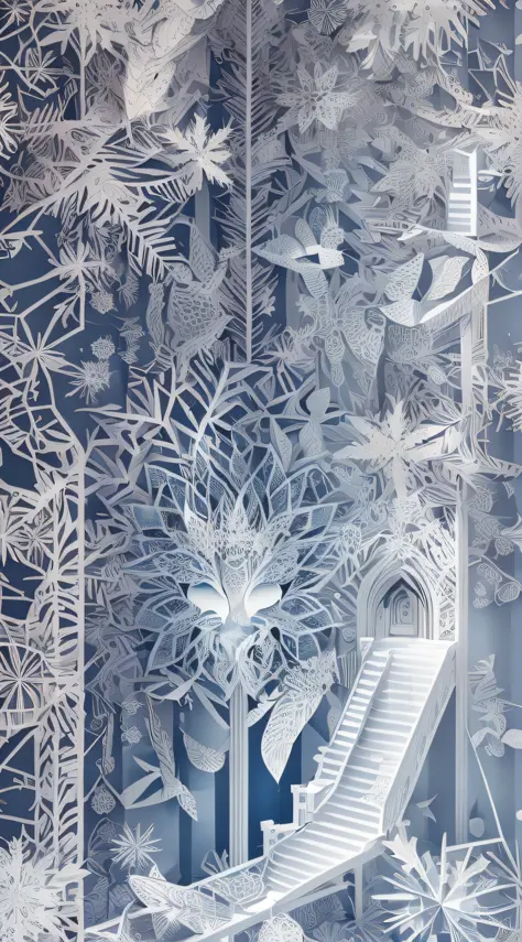 realistic, paper cut,  mdjrny-pprct ,snowflakes,