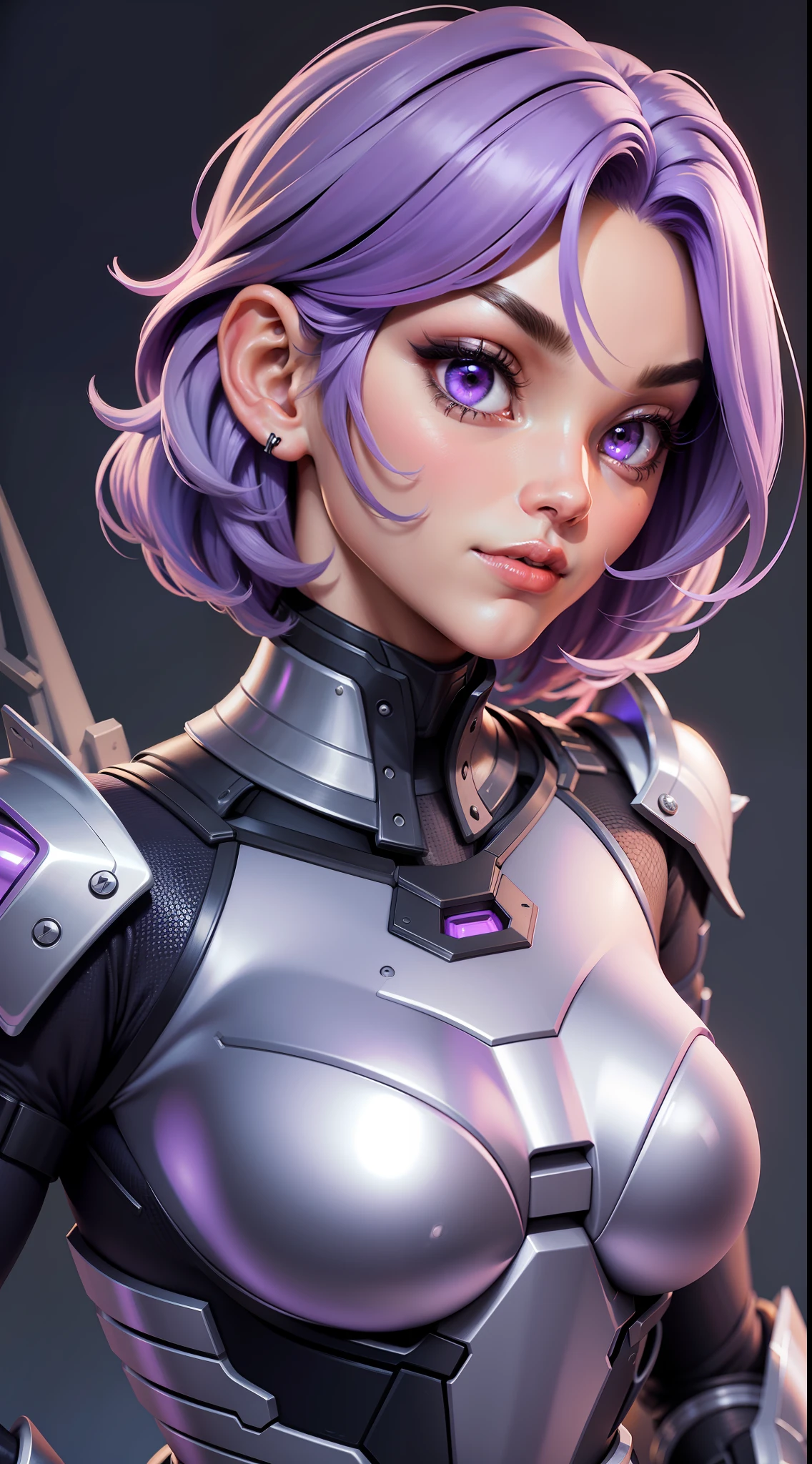 A close up of a woman with purple hair and a purple outfit - SeaArt AI