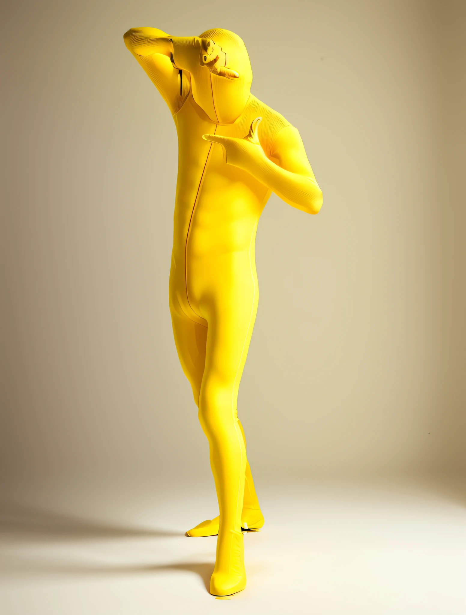 A close up of a person in a yellow bodysuit posing - SeaArt AI