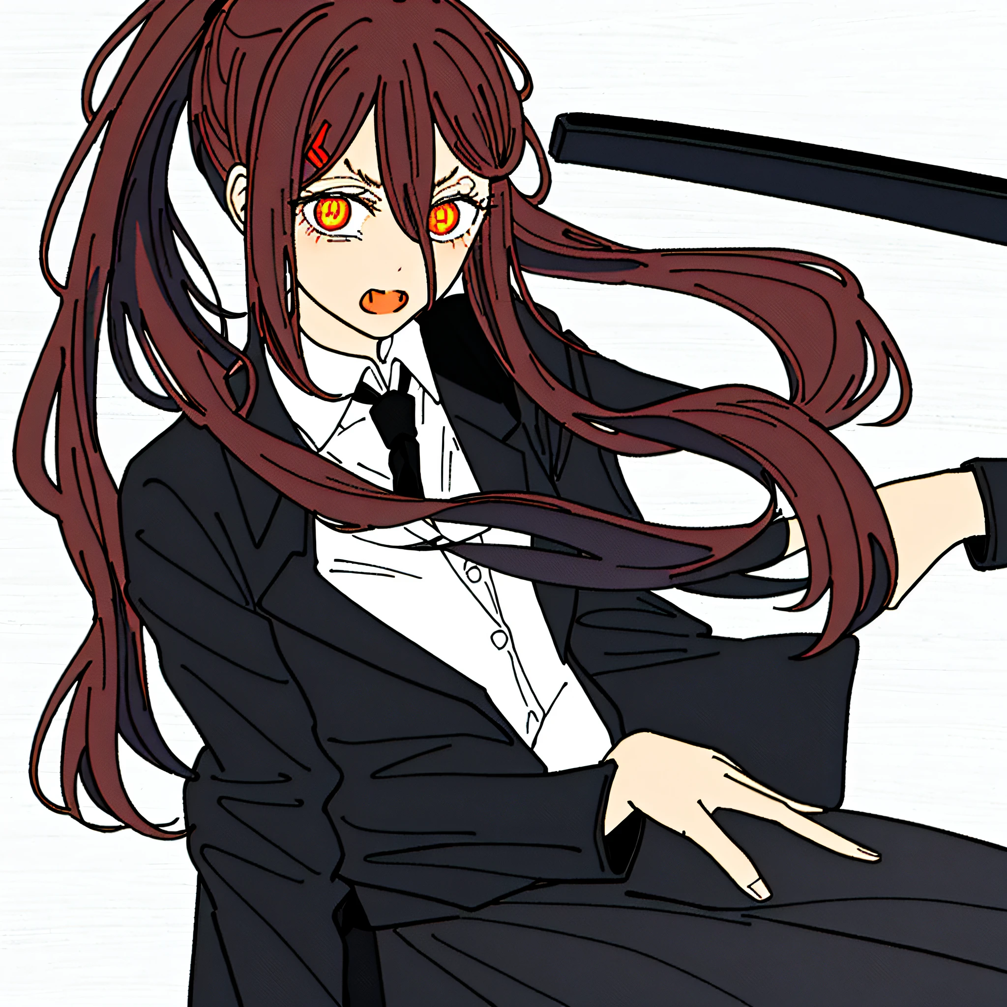 Anime girl with long hair sitting in chair holding a baseball bat - SeaArt  AI