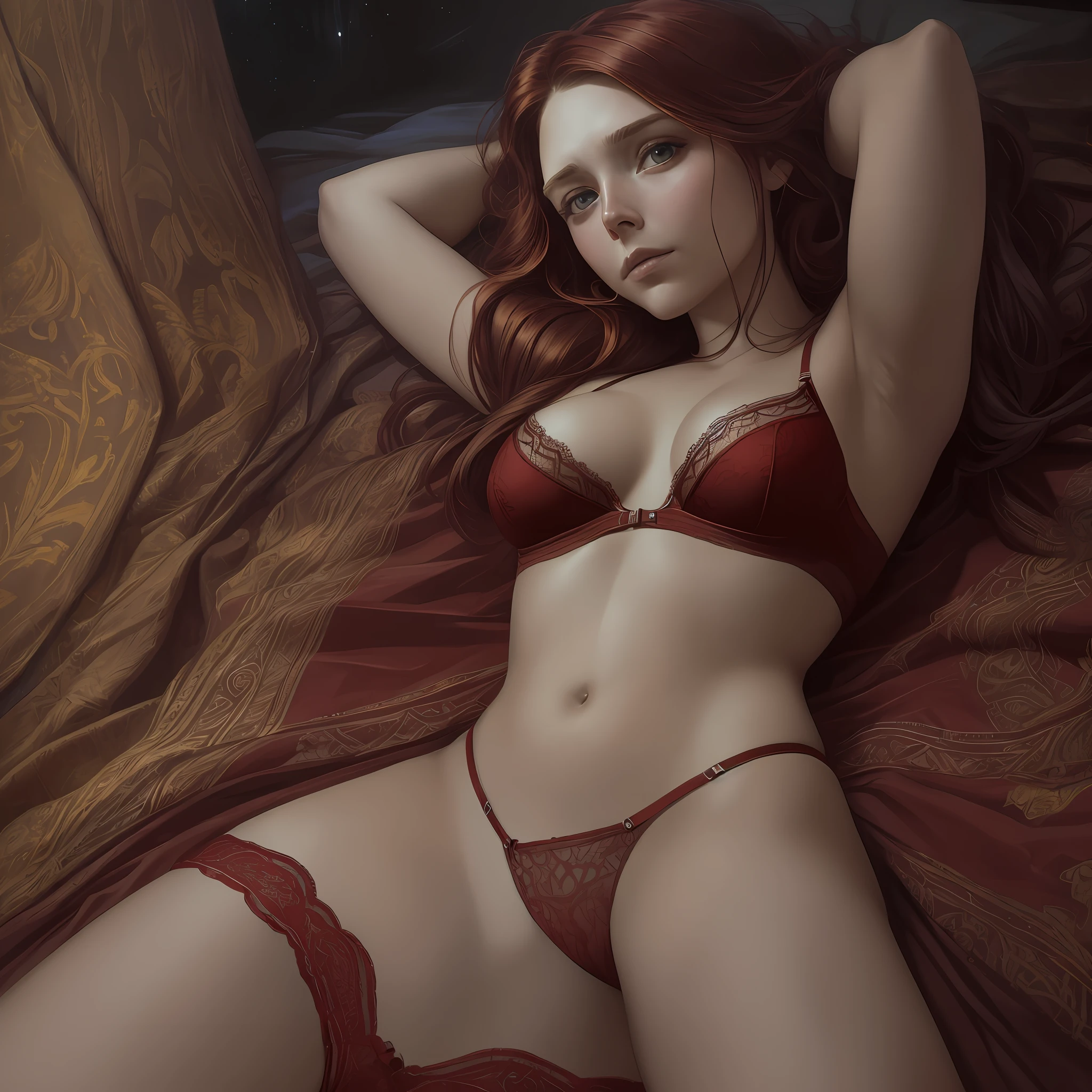 Arafed woman in red lingerie laying on bed with red sheets SeaArt AI