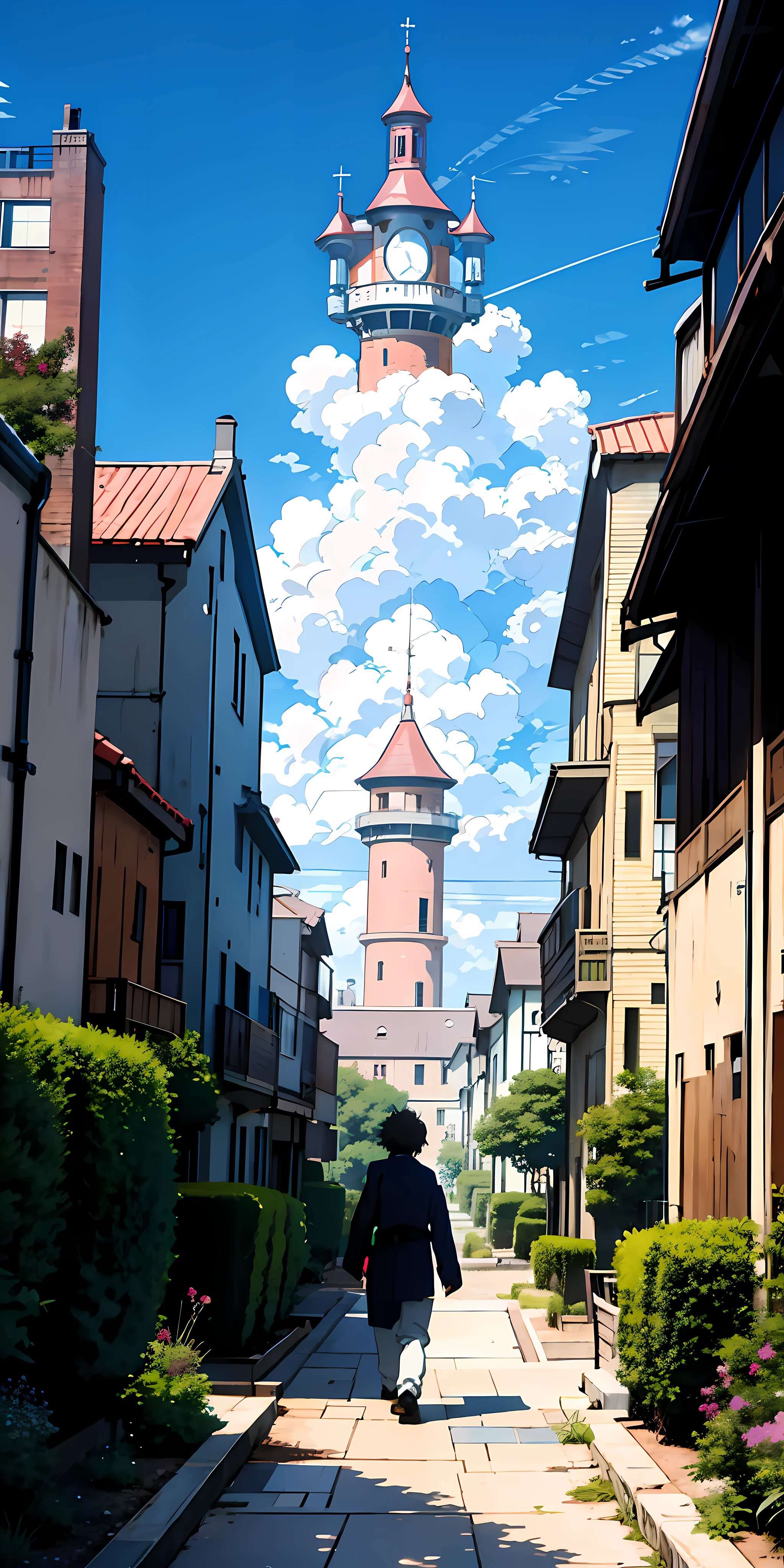 Paisaje anime de una ciudad con una torre., una persona caminando por un camino nevado, cielo cósmico. por: Makoto Shinkai, hermosas escenas de anime, Makoto Shinkai, Cyril Rolando, arte de fondo animado, hermoso paisaje animado, fondo de pantalla de arte anime 4k, fondo de pantalla de arte anime 4k, Fondo de pantalla animado 4K, fondo de pantalla animado 4k, fondo de pantalla animado 4k, detalles reforzado, procesamiento de detalles perfecto.