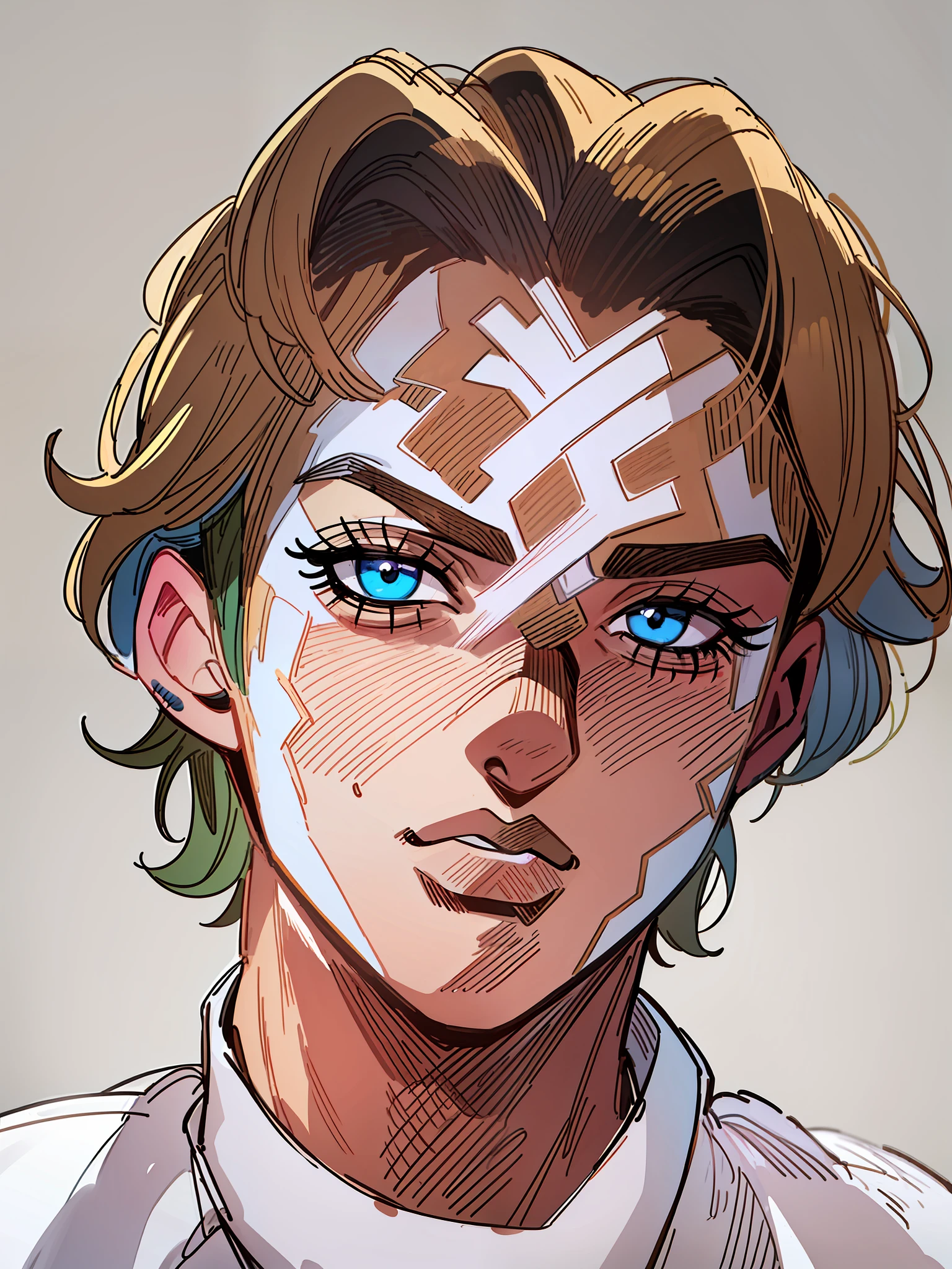 HD, (Best Detail) (Best Quality), Meticulous Eyes, Meticulous Facial Features, Arad Man with White Shirt and White Shirt, (JOJO), Yuhiko Araki