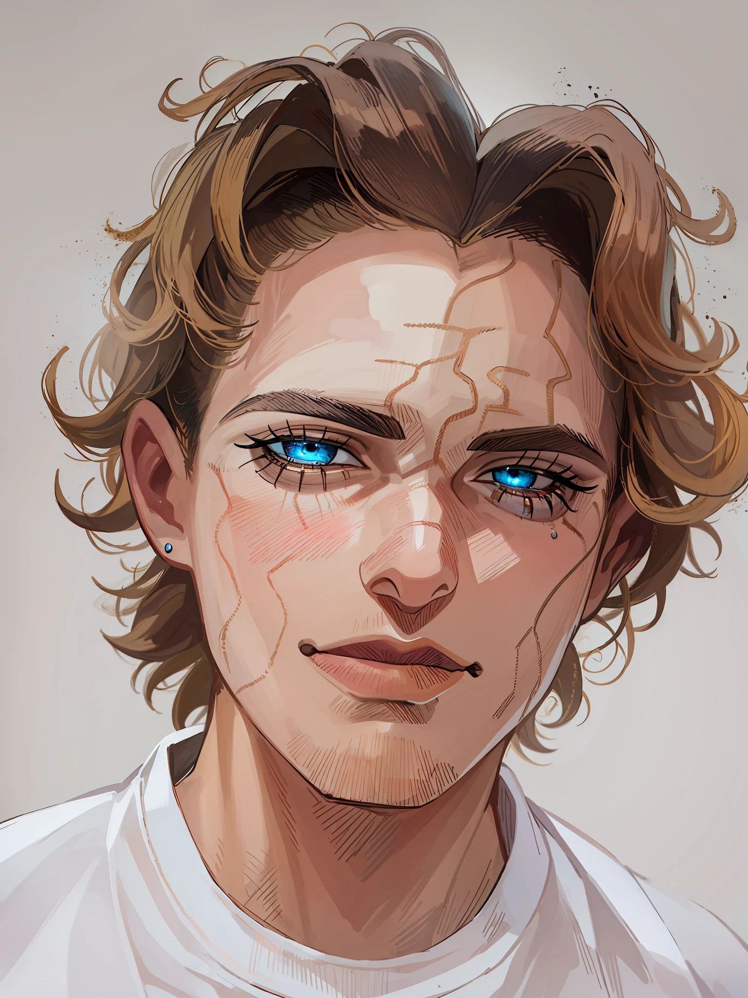 HD, (Best Detail) (Best Quality), Meticulous Eyes, Meticulous Facial Features, Arad Man with White Shirt and White Shirt, (JOJO), Yuhiko Araki