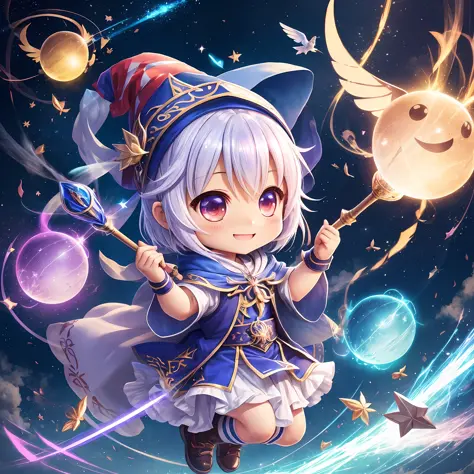 chibi, wizard, light, bright smile, fly, play --auto --s2