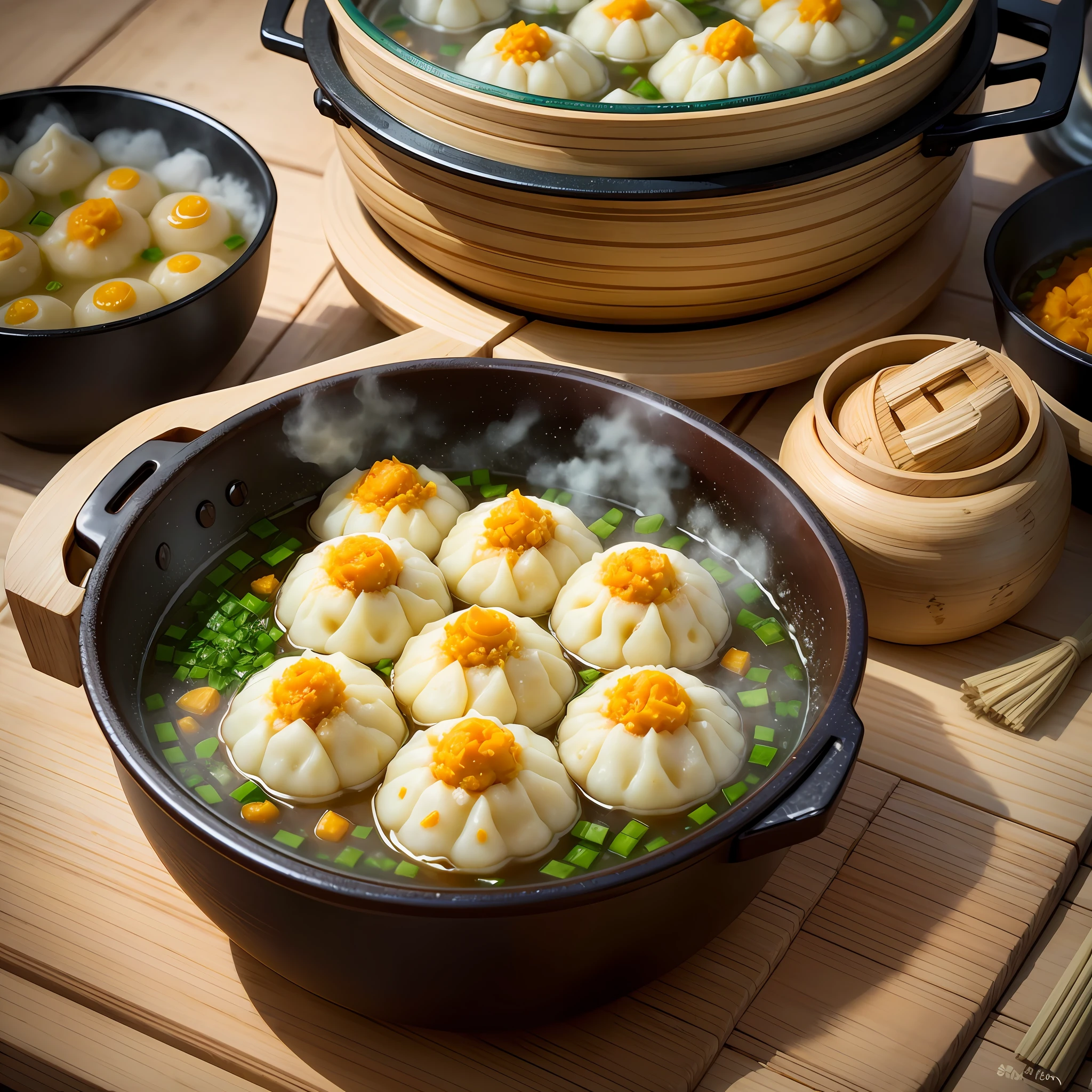 Boiled rice dumplings, bursting appearance, lomo style, perspective sinking, steam, tumbling in the pot, glutinous rice fragrant, grunting, (1 large meat + 2 salted egg yolks: 1.2), green peppercorns, osmanthus sauce, juice, unique flavor, good color and aroma, simple bamboo basket, stuffed with delicious rice dumplings.